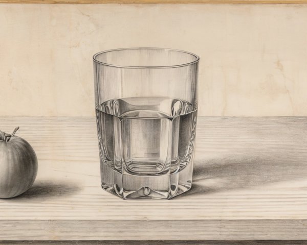 Realistic Still Life with Glass of Water and Apple