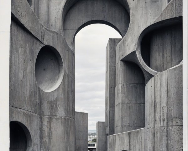 Concrete Architectural Structure with Circular Openings