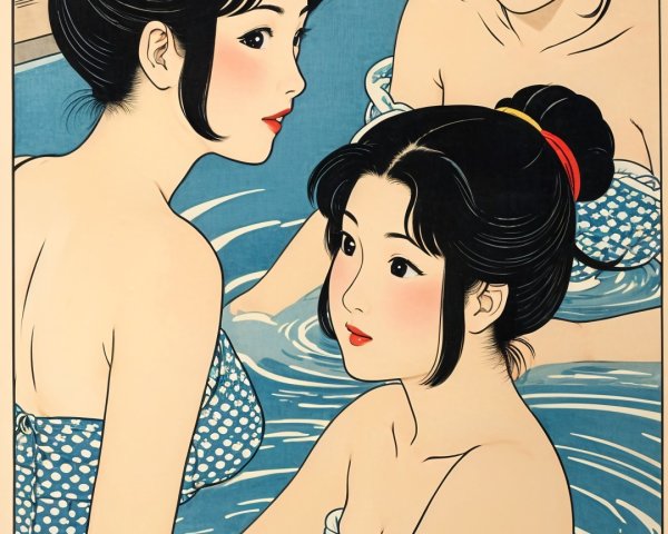 Serene Japanese Bath Scene with Young Women