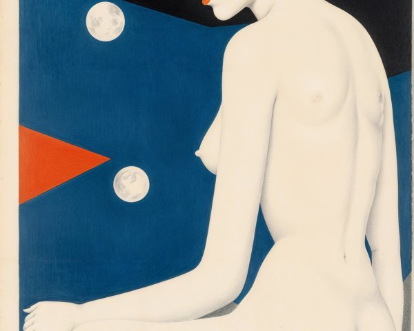 Nude Woman in Stylized Composition with Geometric Background