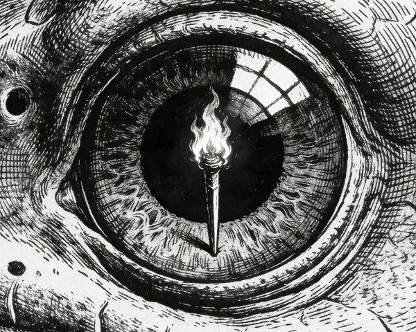 Close-up Ink Drawing of a Snake's Eye and Scales