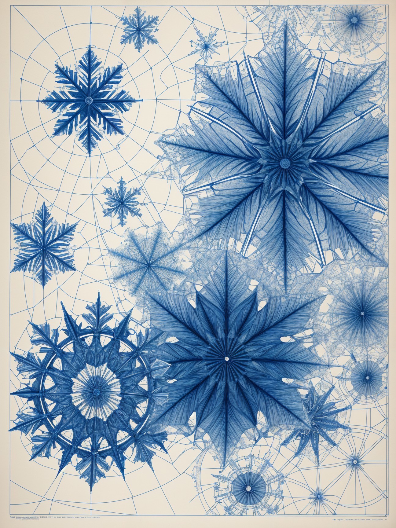 Intricate Blue Snowflake Designs on Light Background