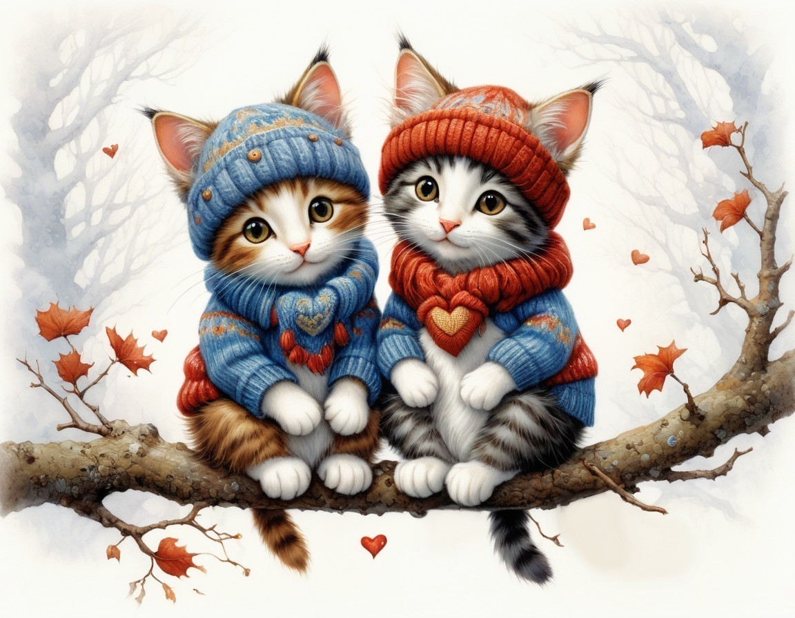 Kittens in Sweaters Surrounded by Autumn Leaves