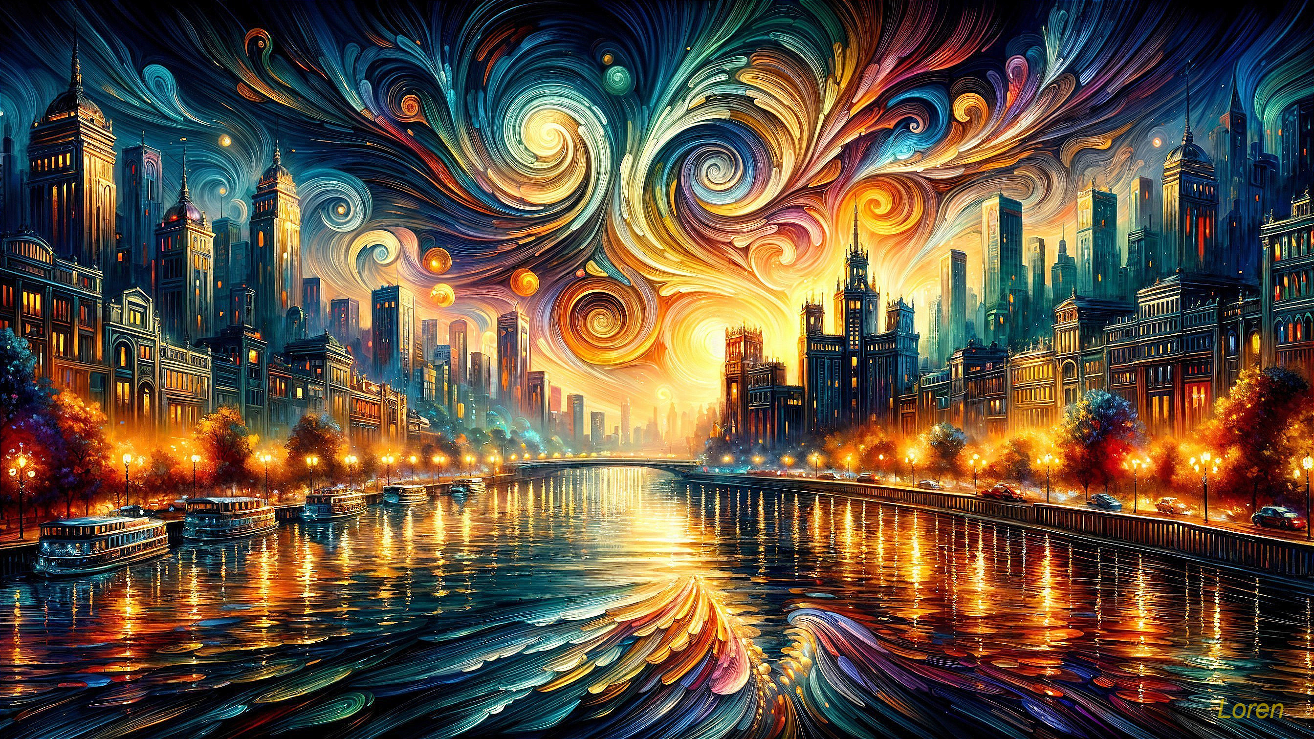 Vibrant Cityscape with Colorful Patterns and Light