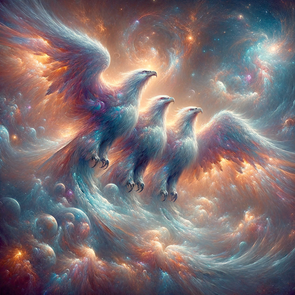 Eagles Soaring in a Cosmic Starry Background