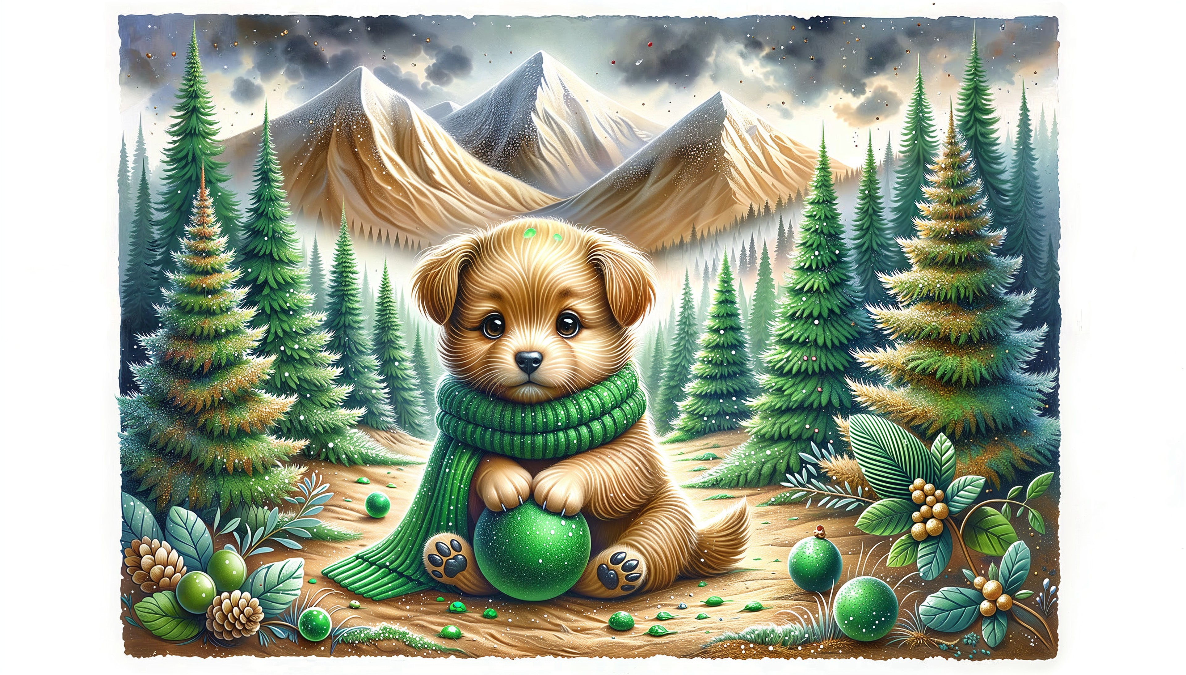 Cute Cartoon Golden Retriever Puppy in Forest Scene