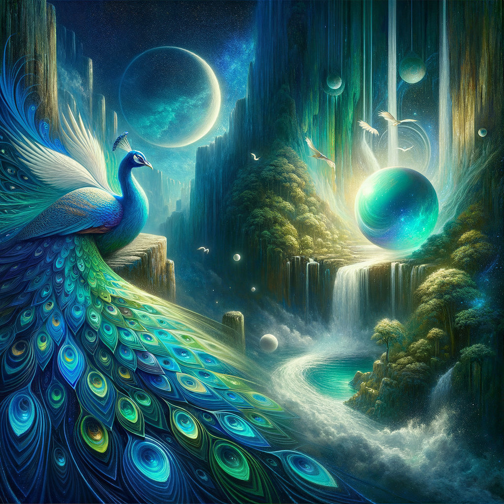 Majestic Peacock in a Fantastical Landscape Setting