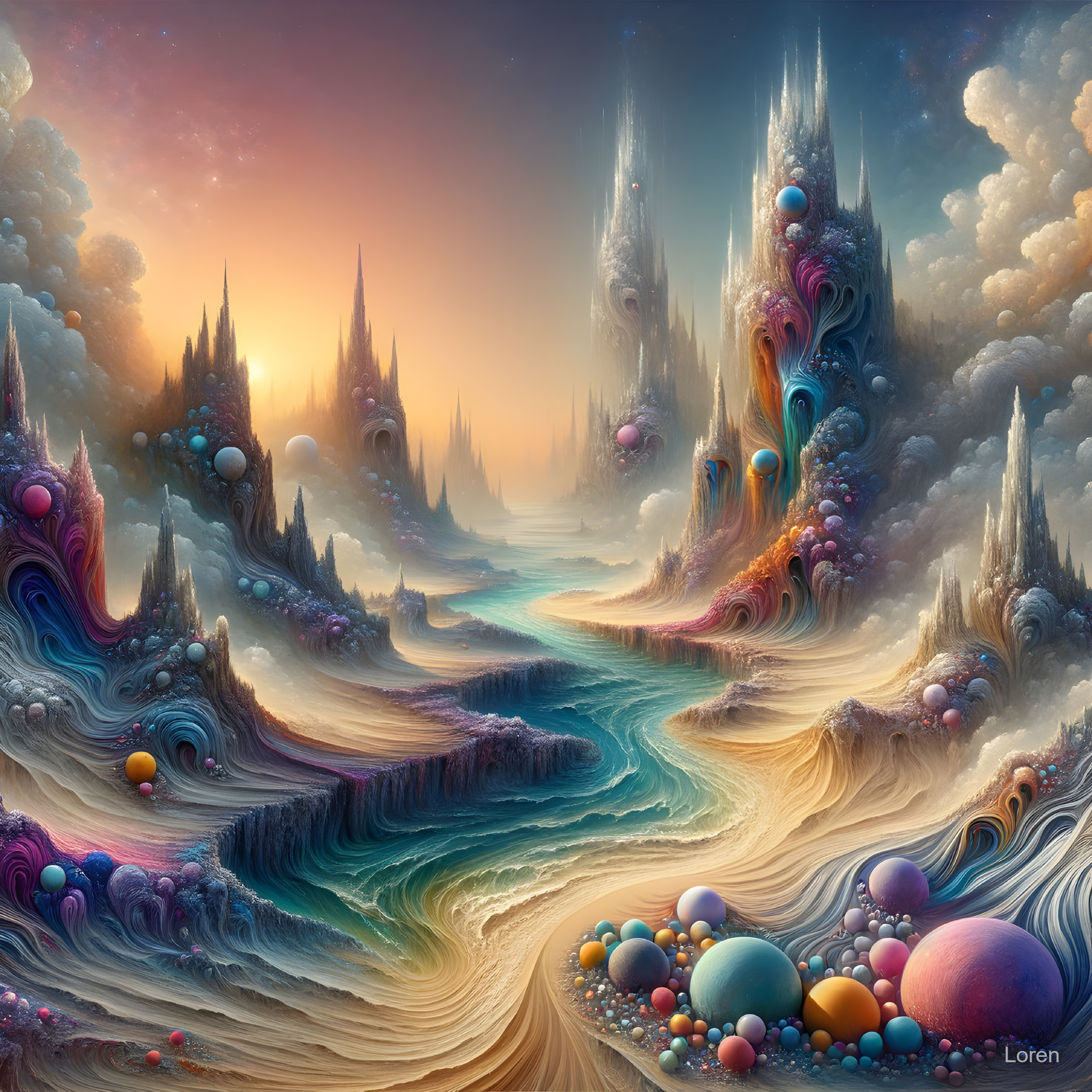 Surreal Landscape with Intricate Castle-Like Formations