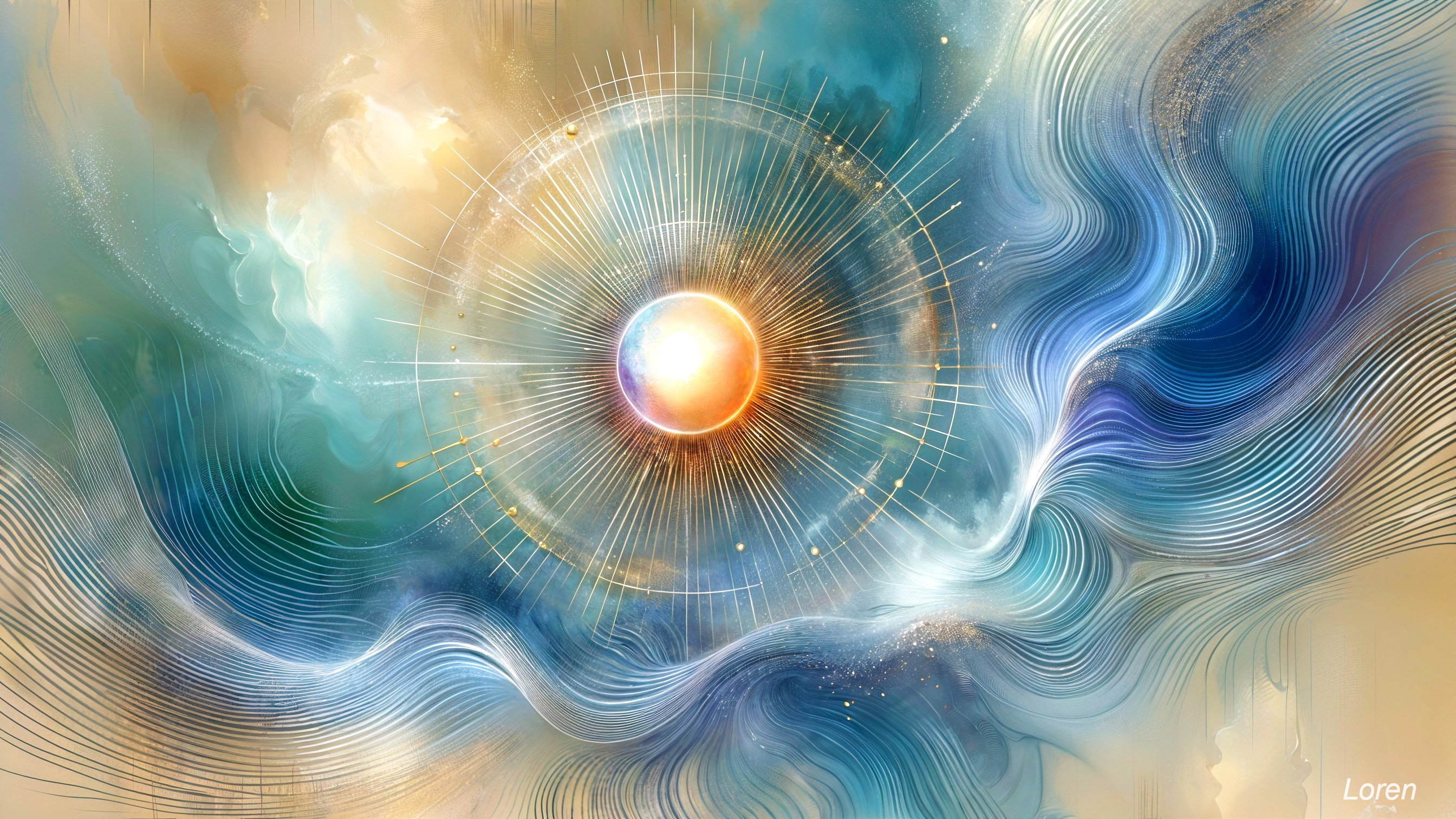 Vibrant Abstract Artwork with Blue and Golden Hues