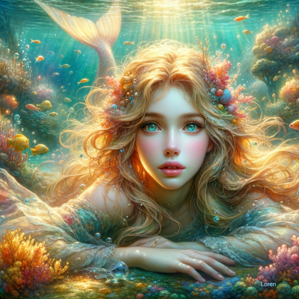 Underwater Scene with a Mermaid and Colorful Marine Life