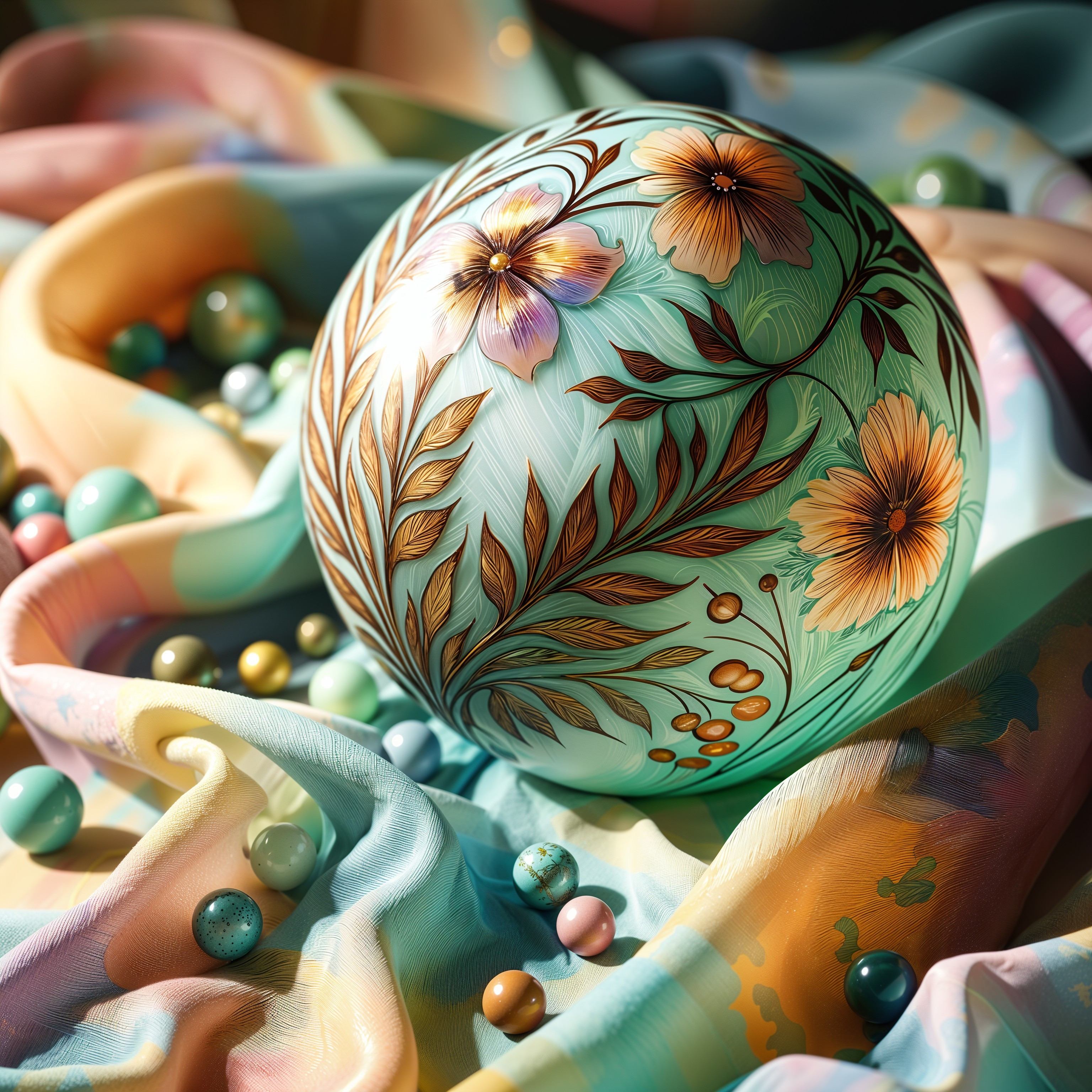 Decorative Ball on Colorful Fabric with Beads