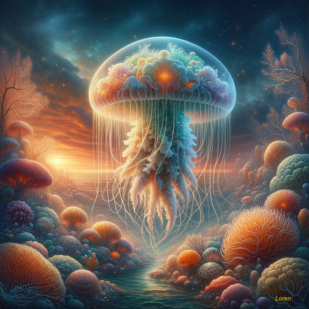 Luminous Jellyfish in Vibrant Underwater Landscape