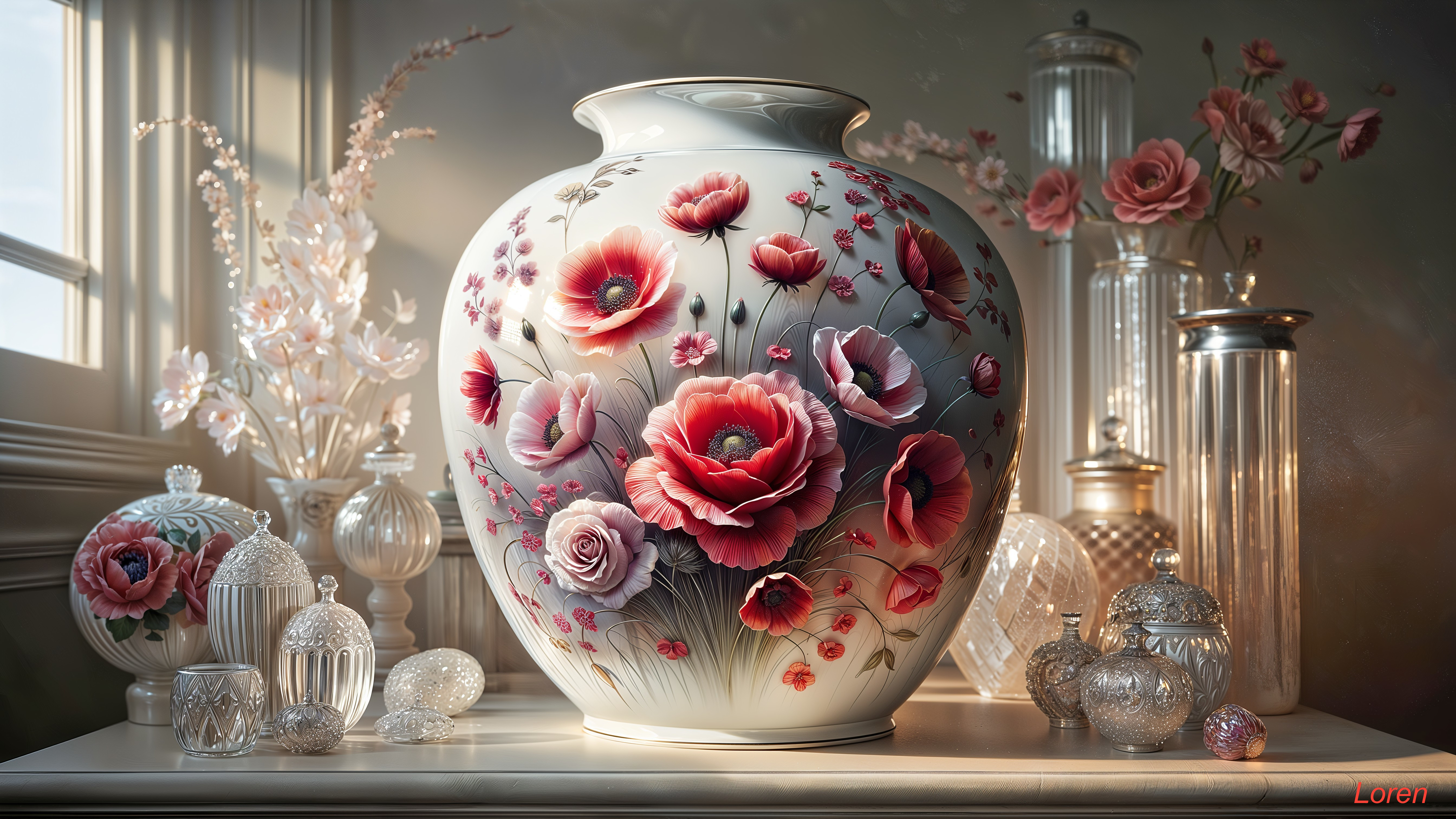 Ceramic Vase with Floral Design on Elegant Table
