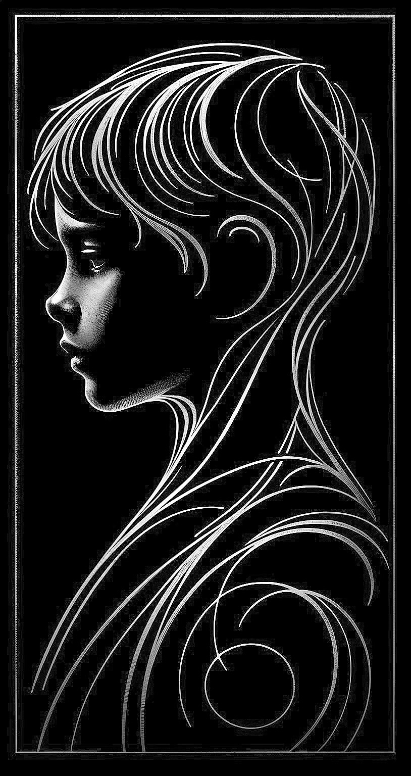 Stylized Profile of a Young Boy with Intricate Lines