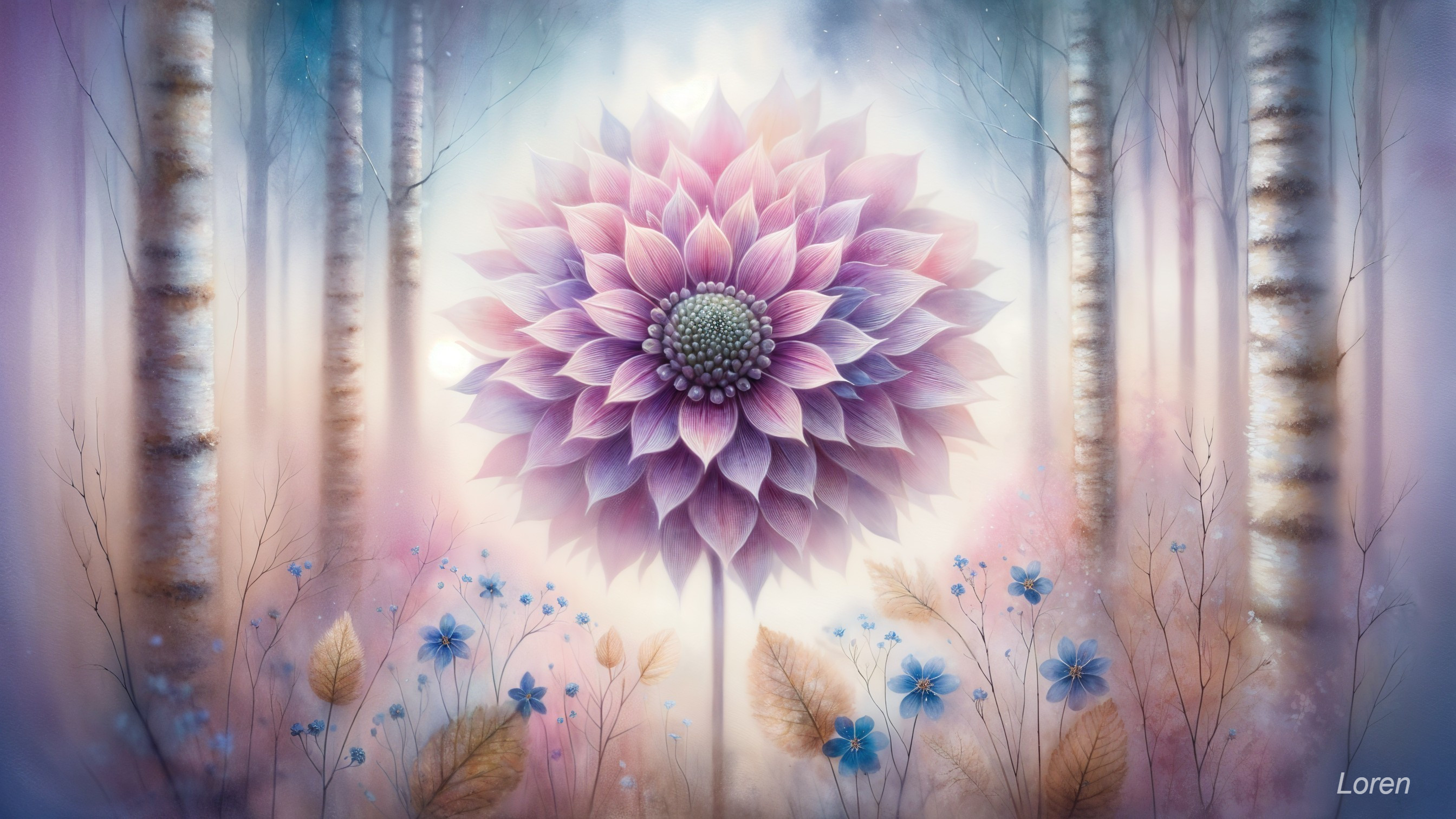 Radiant pink and lilac flower in serene forest setting