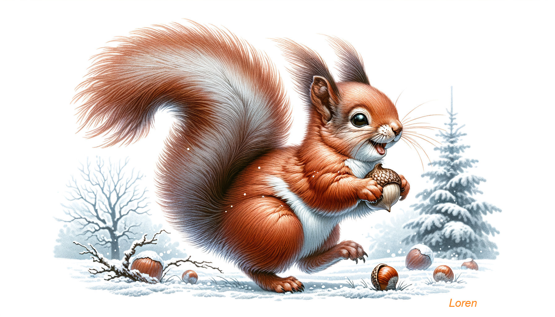 Playful Squirrel in Whimsical Winter Landscape