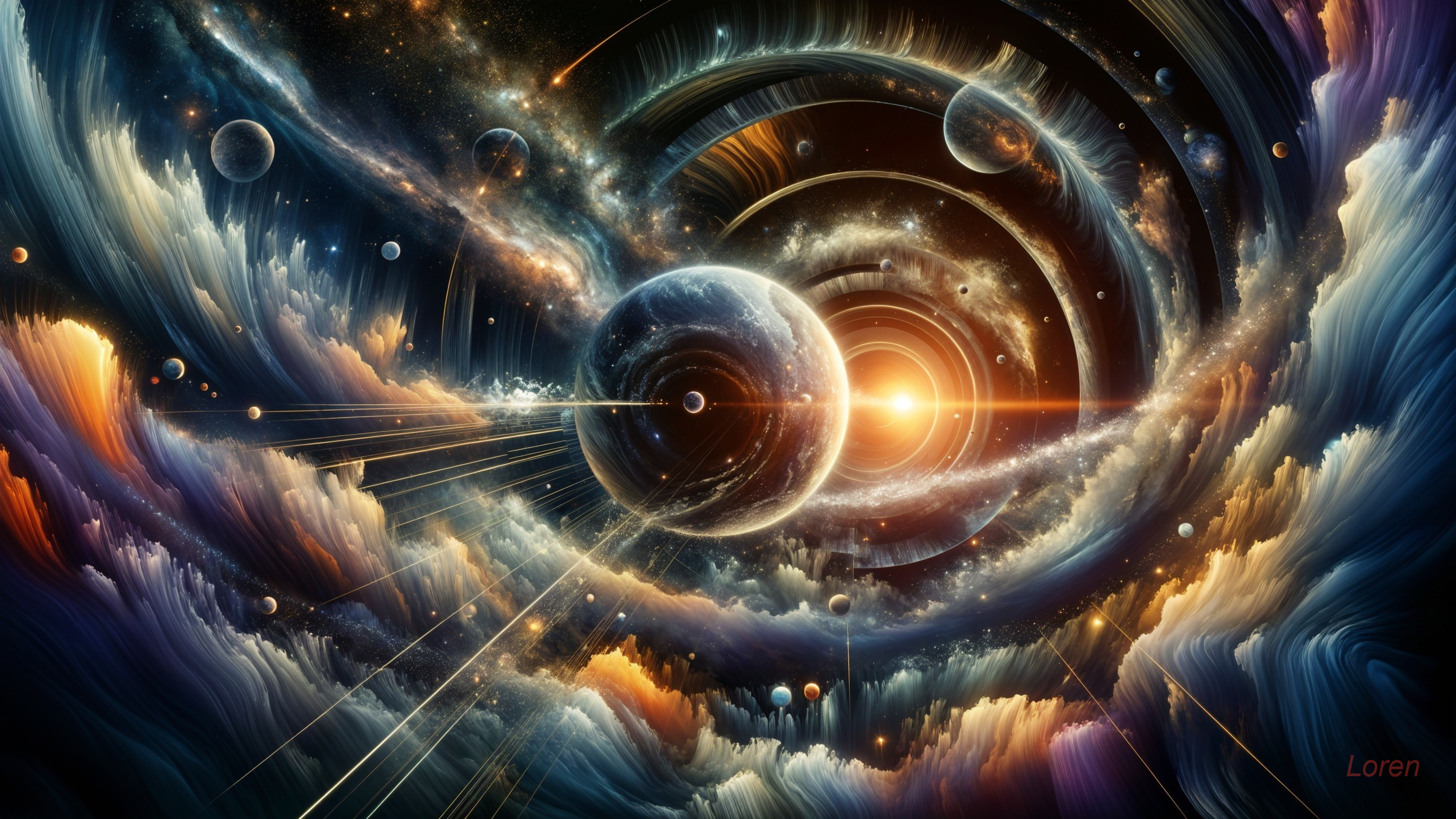 Vibrant Cosmic Scene with Colorful Gas and Planets