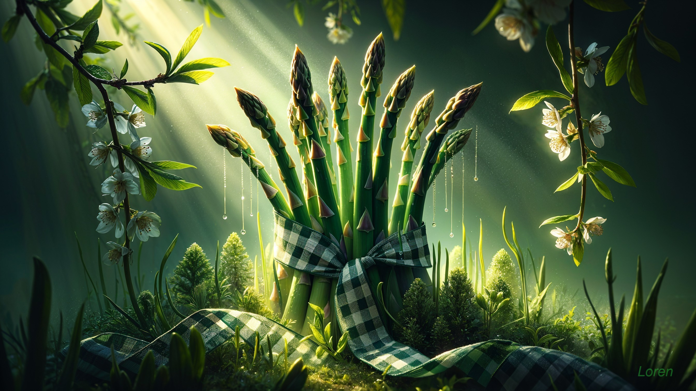 Asparagus Spears Forming Hands in Lush Greenery