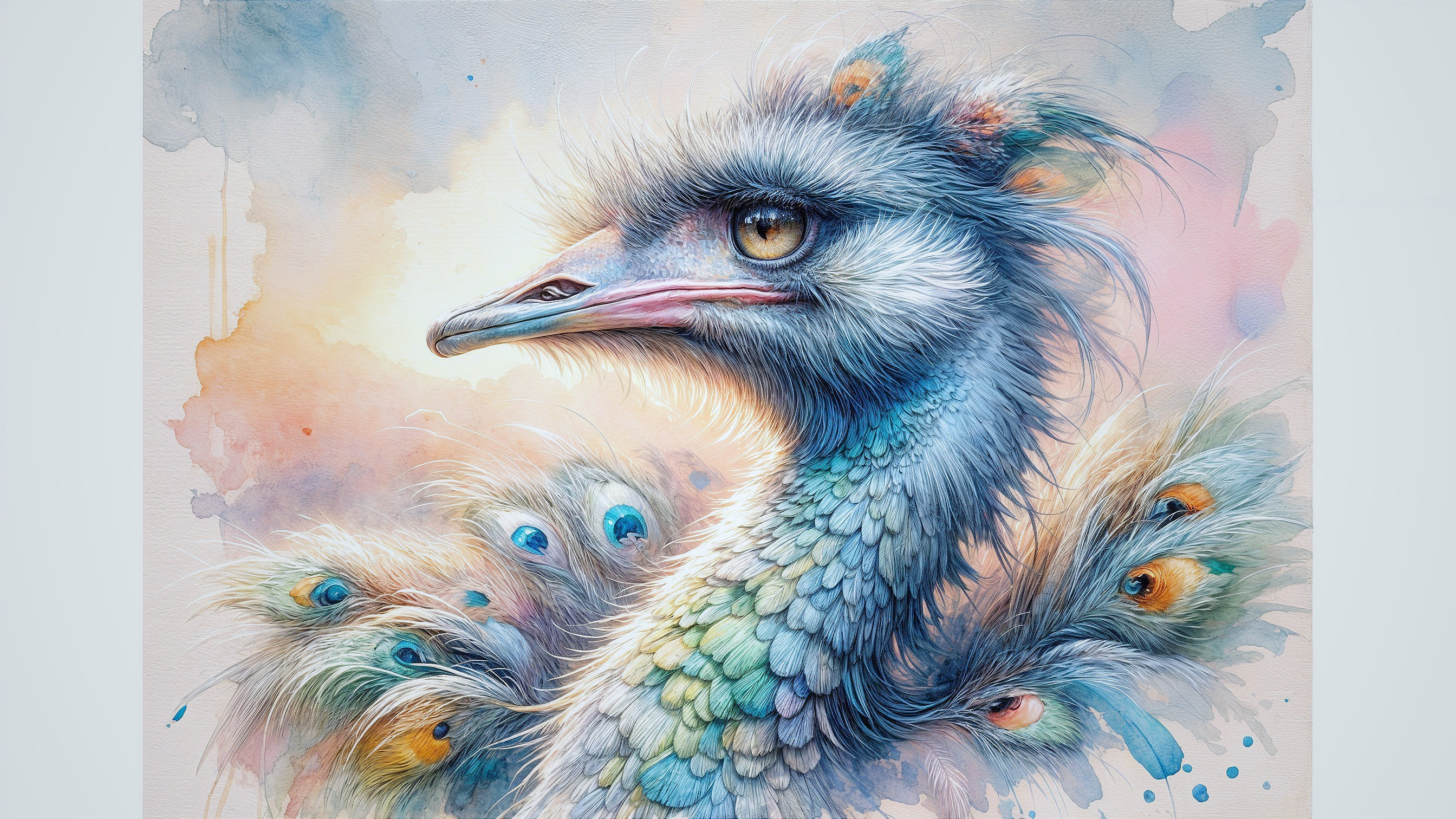 Watercolor Illustration of a Peacock with Pastel Colors