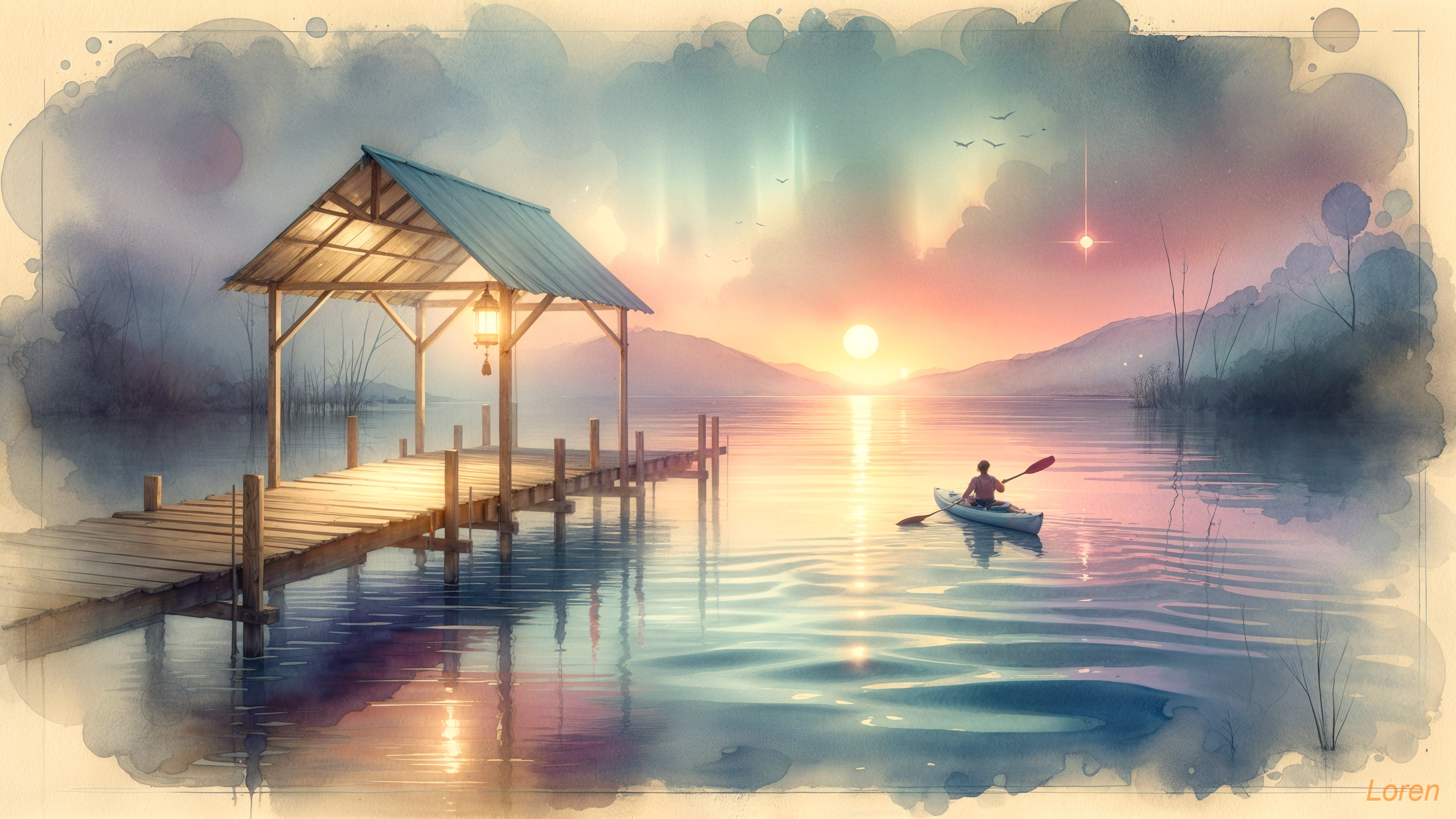 Serene Twilight Lakeside Scene with Rustic Pier