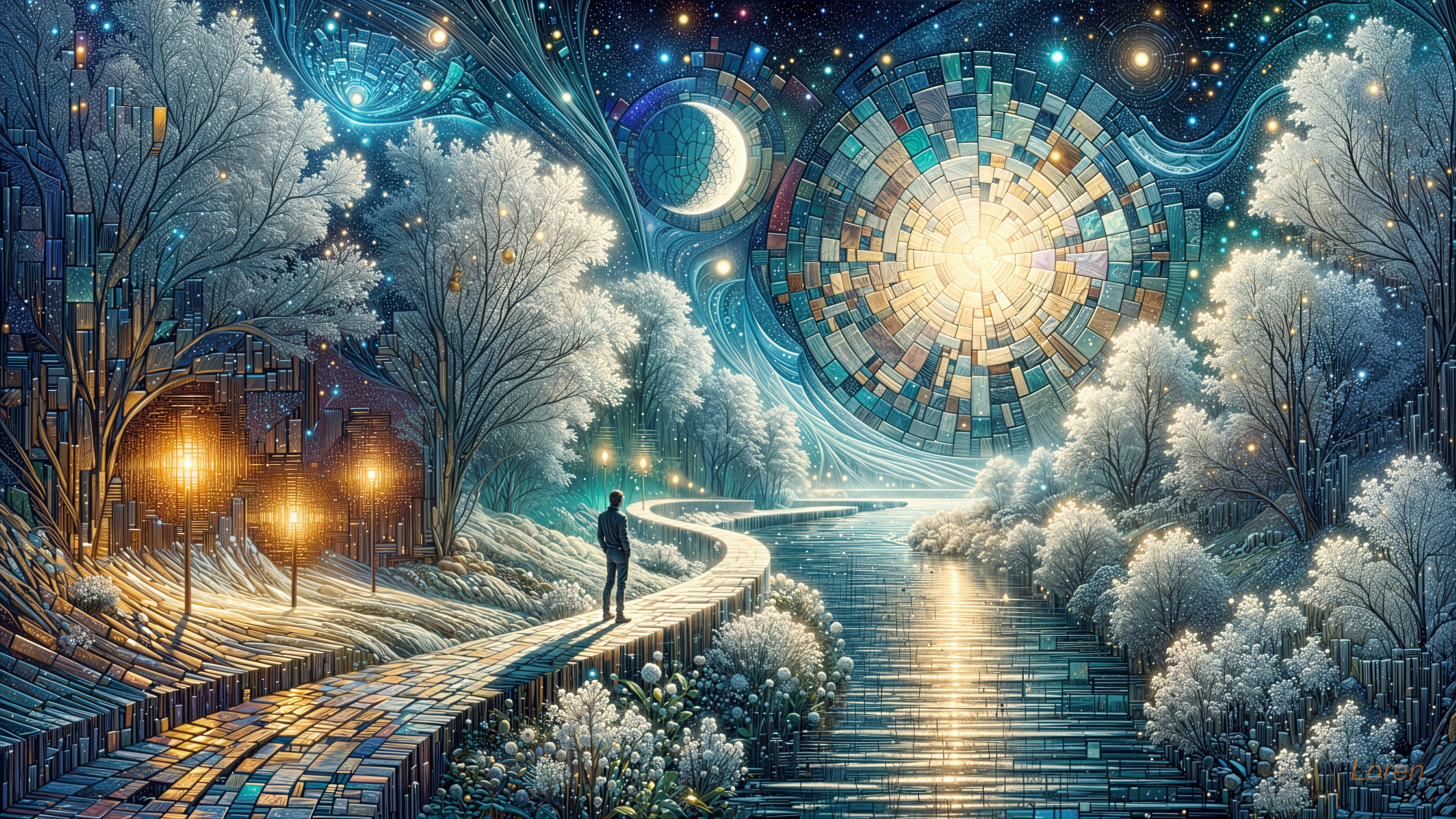 Otherworldly Landscape with River and Cosmic Sky