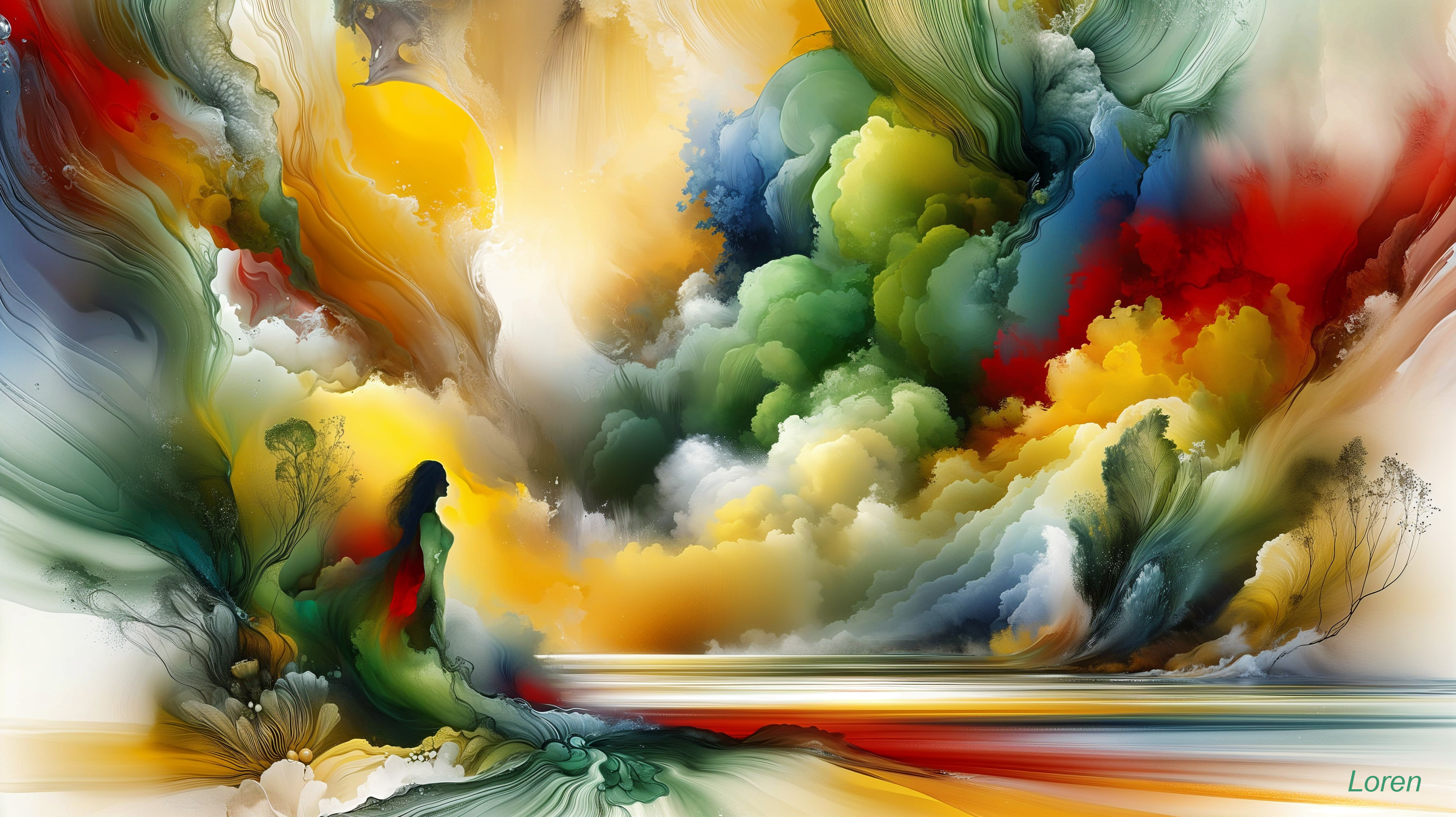 Vibrant Abstract Landscape with Swirling Clouds