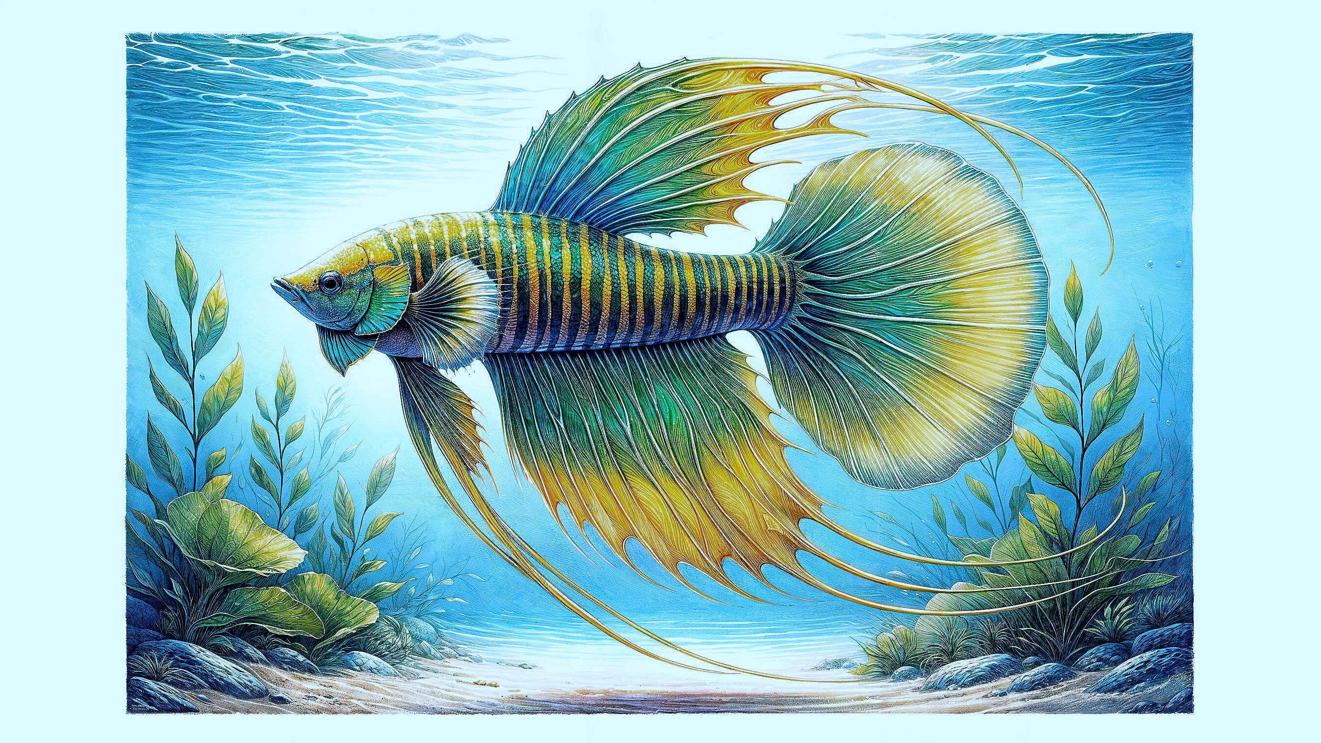 Vibrant Betta Fish in Serene Underwater Scene