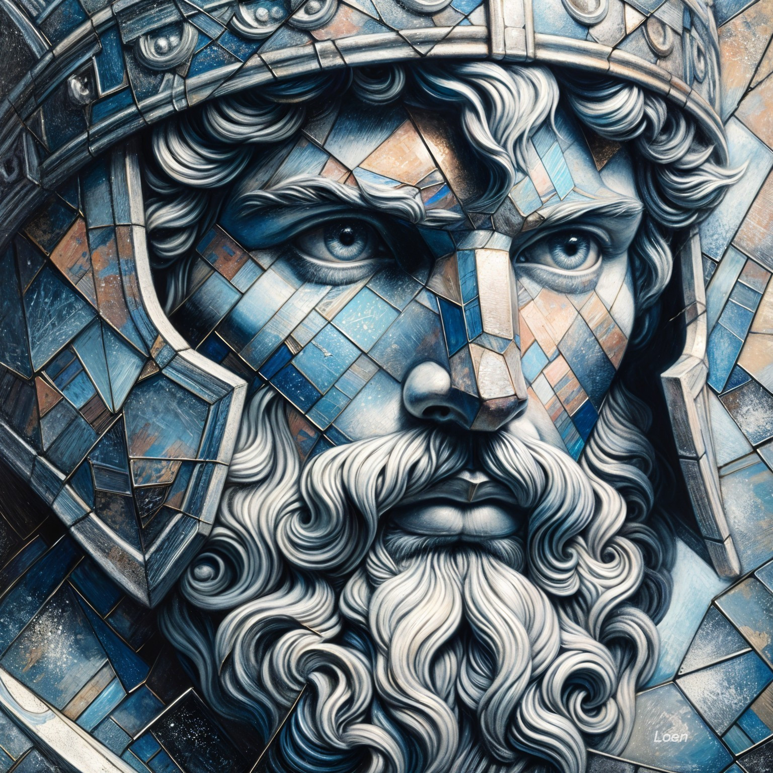 Stylized Warrior Portrait with Geometric Shapes
