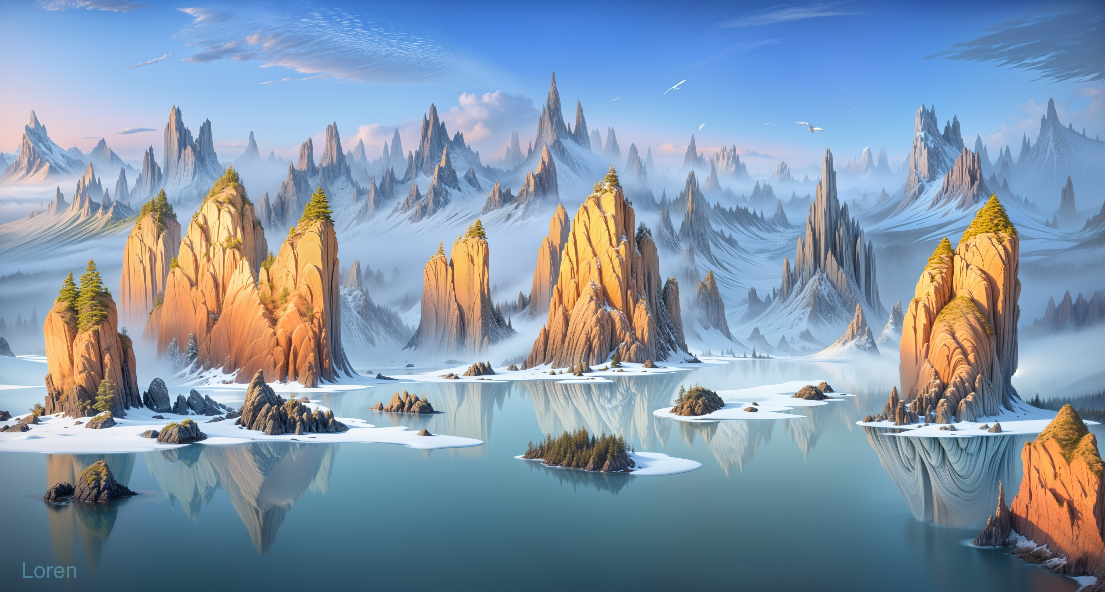 Jagged Rock Formations by a Reflective Tranquil Lake