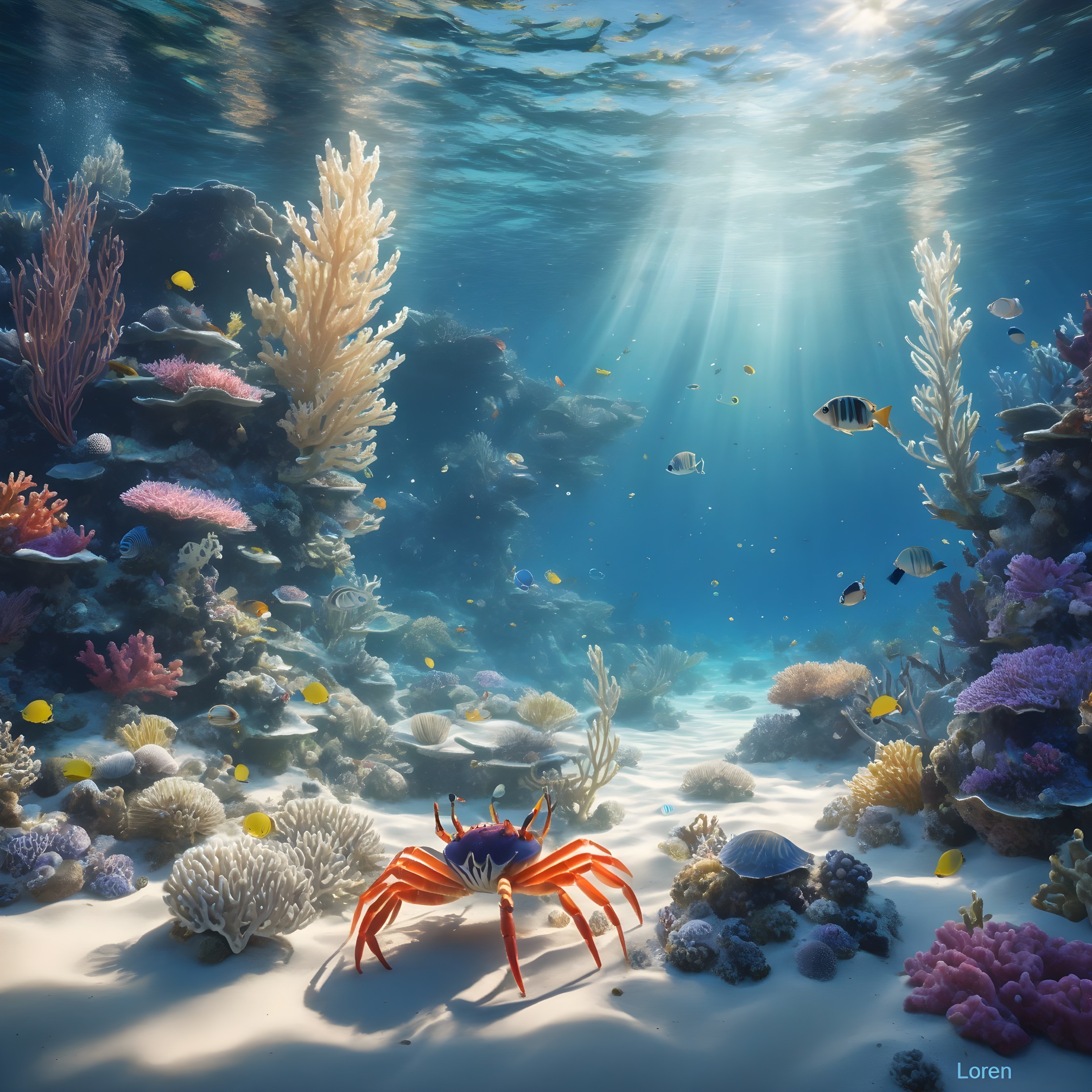 Vibrant Underwater Scene with Coral Reefs and Marine Life