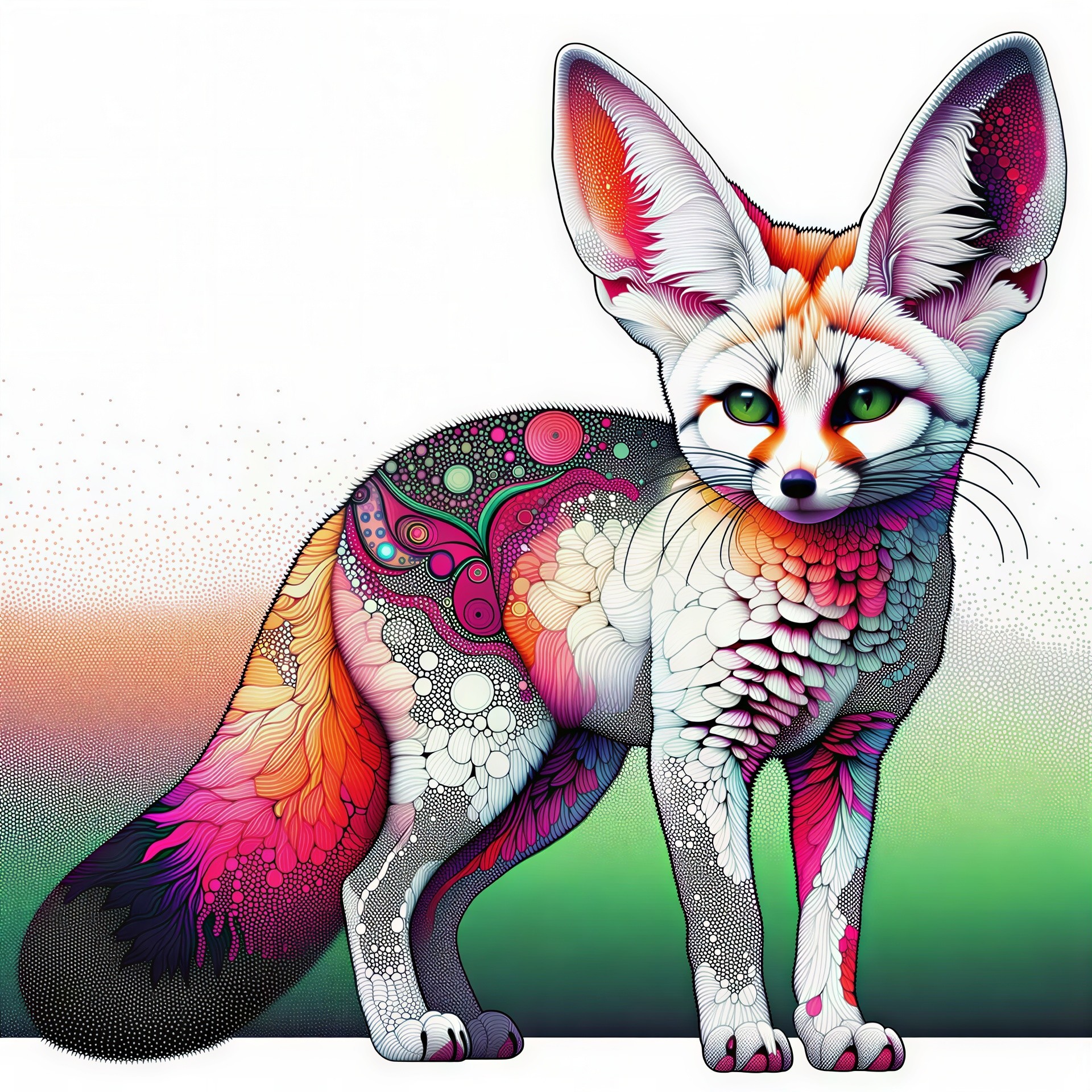 Colorful Fennec Fox with Intricate Zentangle Patterns