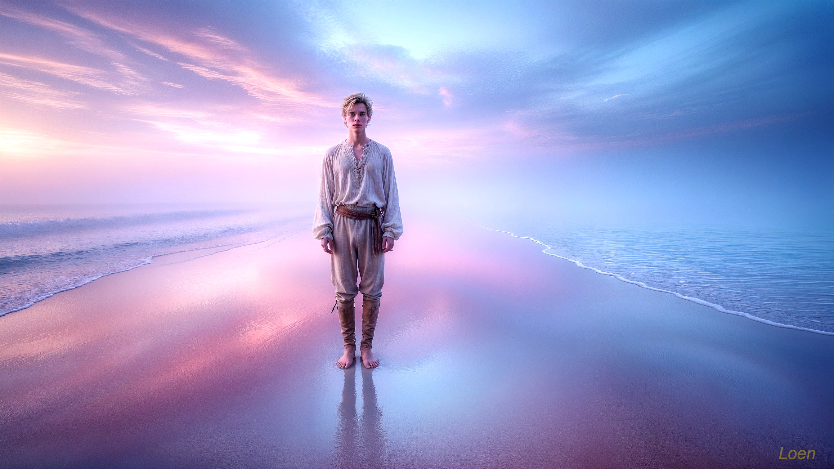 Contemplative Figure on Serene Beach at Dusk