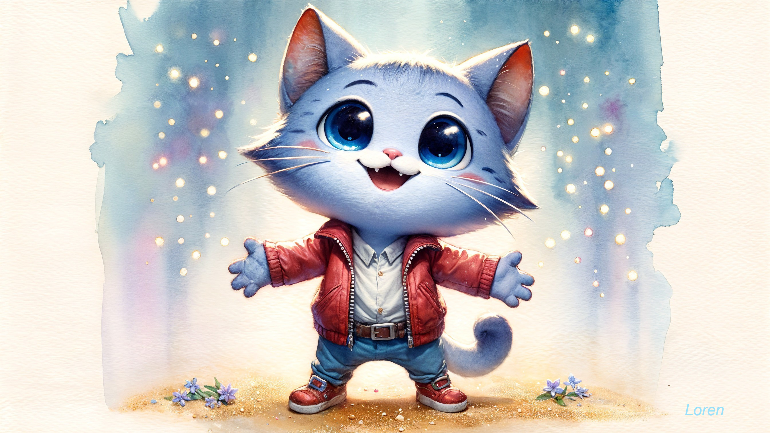Charming Cartoon Cat in Playful Atmosphere
