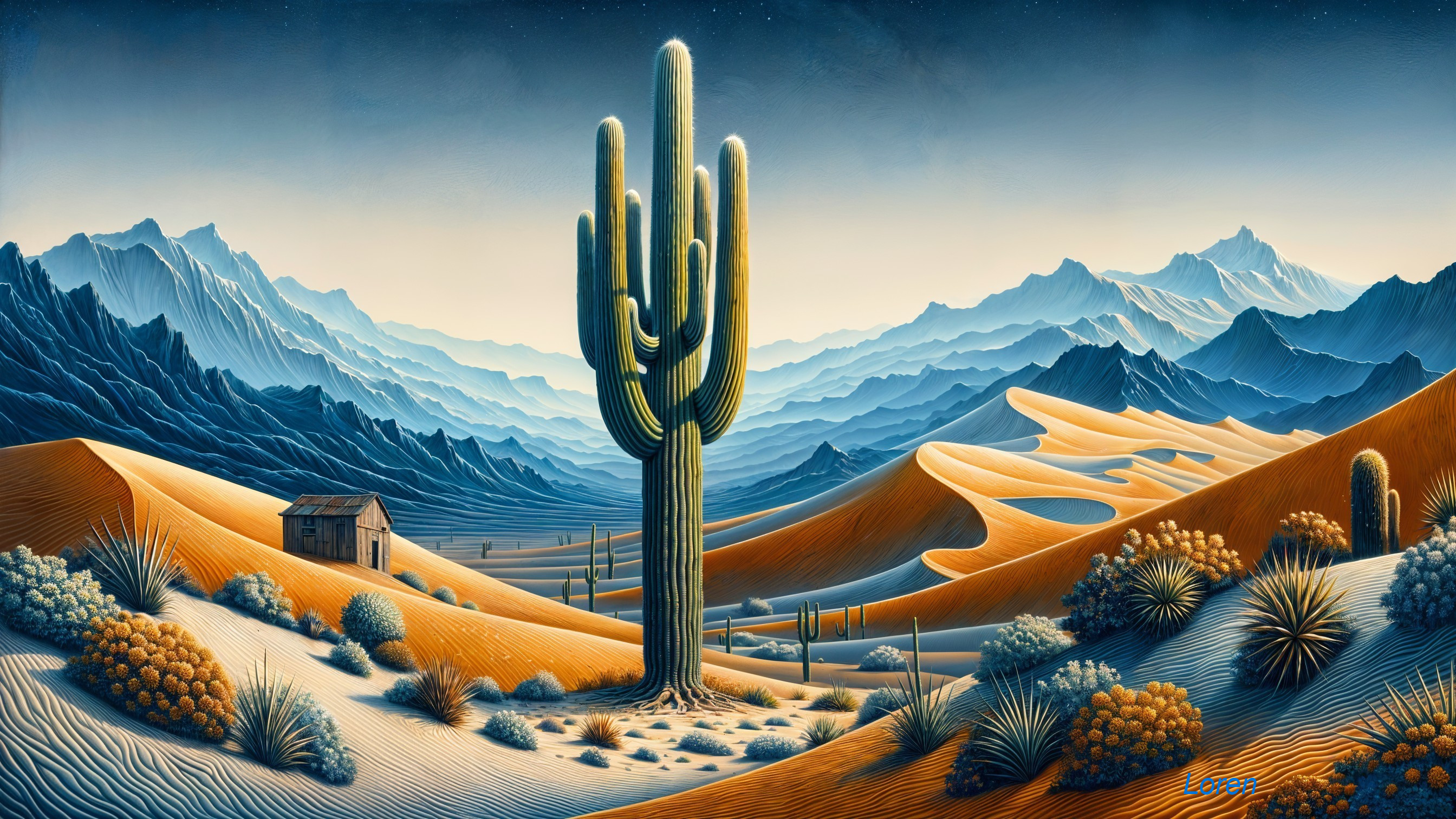 Desert Landscape with Cactus and Dunes Overview