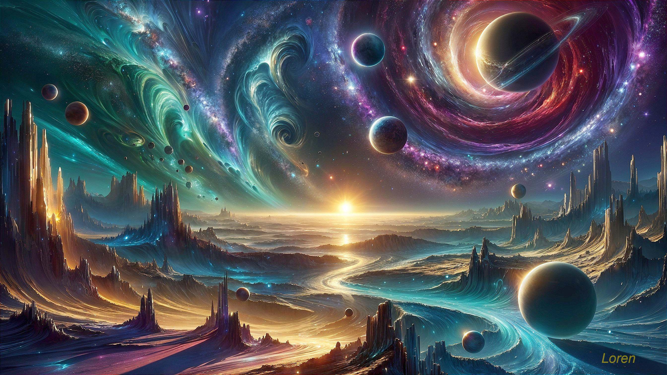 Vibrant Cosmic Landscape with Nebulae and Galaxies