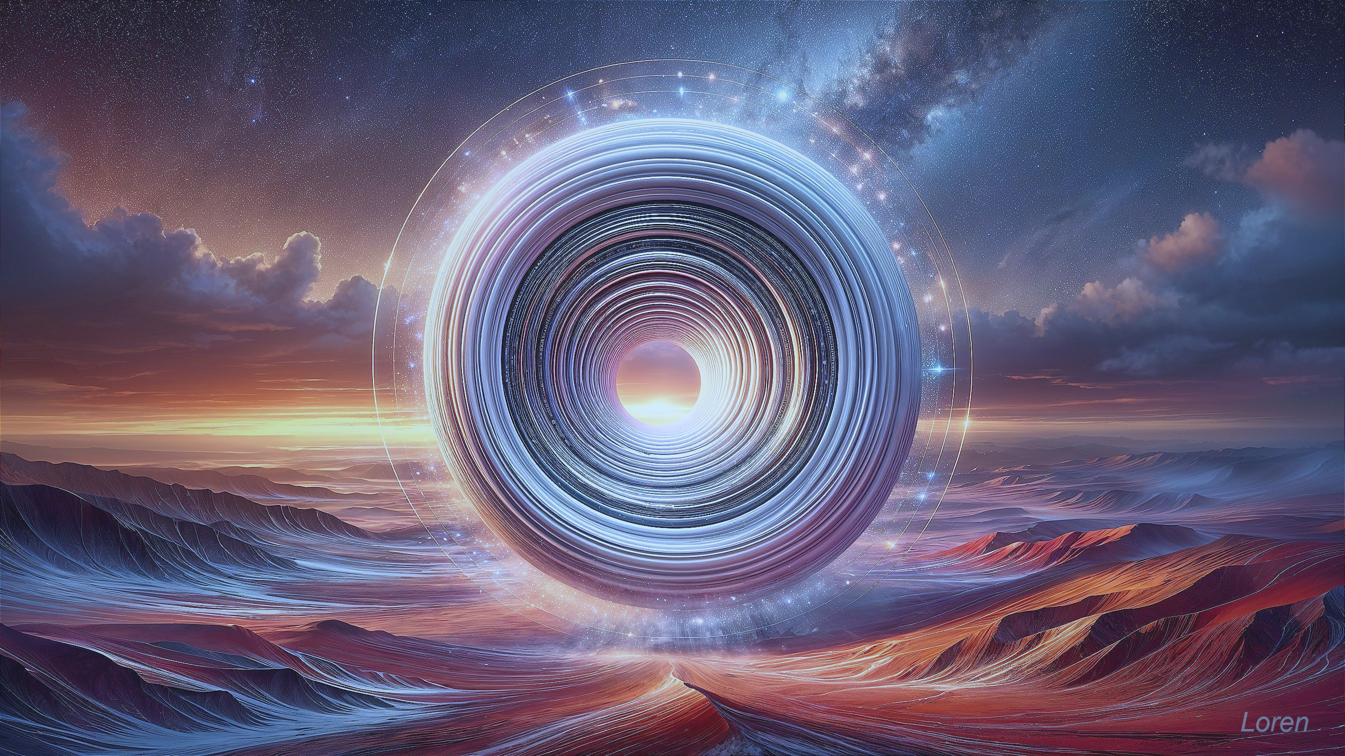Surreal Landscape with Vibrant Colors and Portal