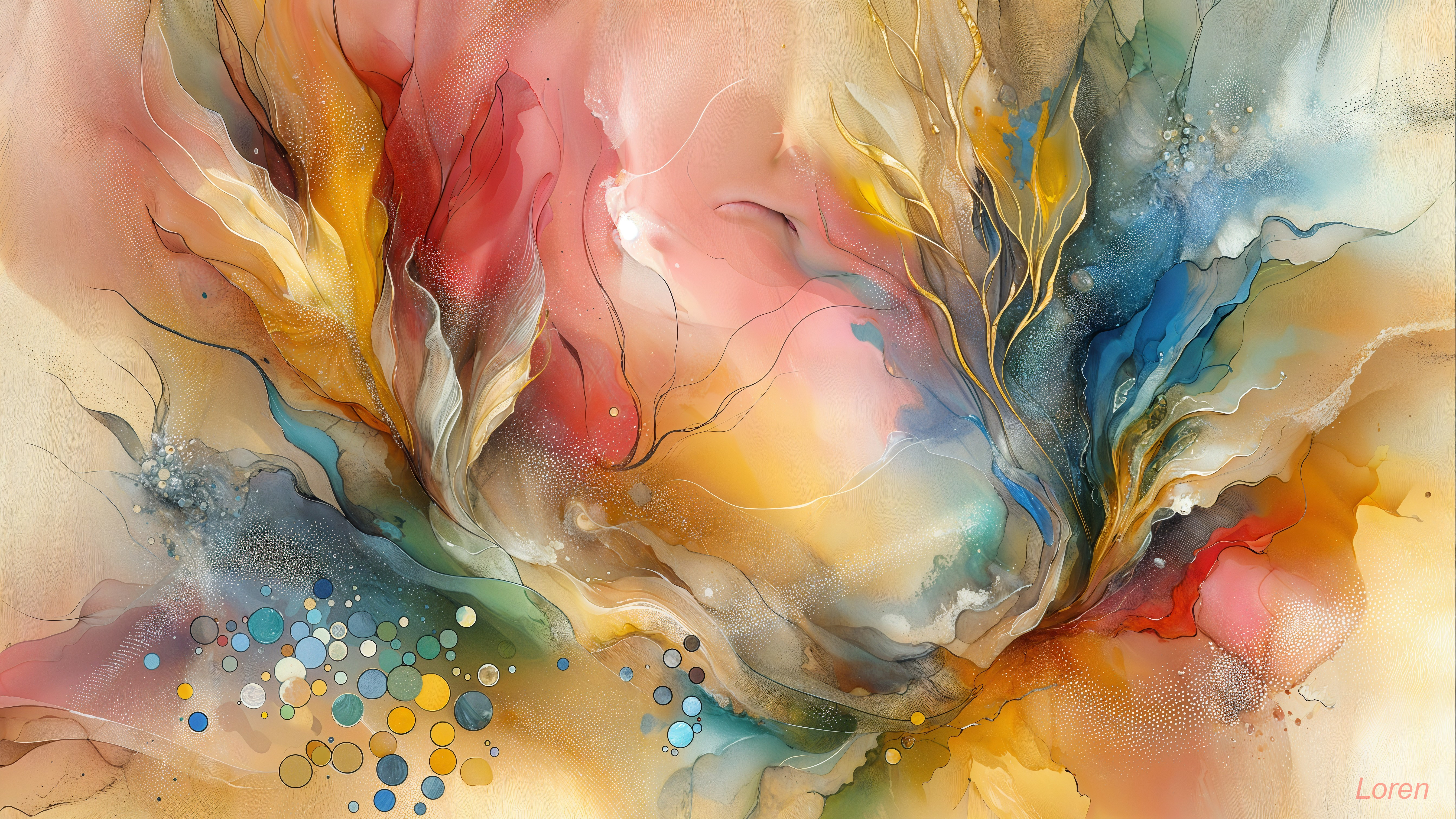 Vibrant Abstract Artwork with Swirling Colors and Shapes