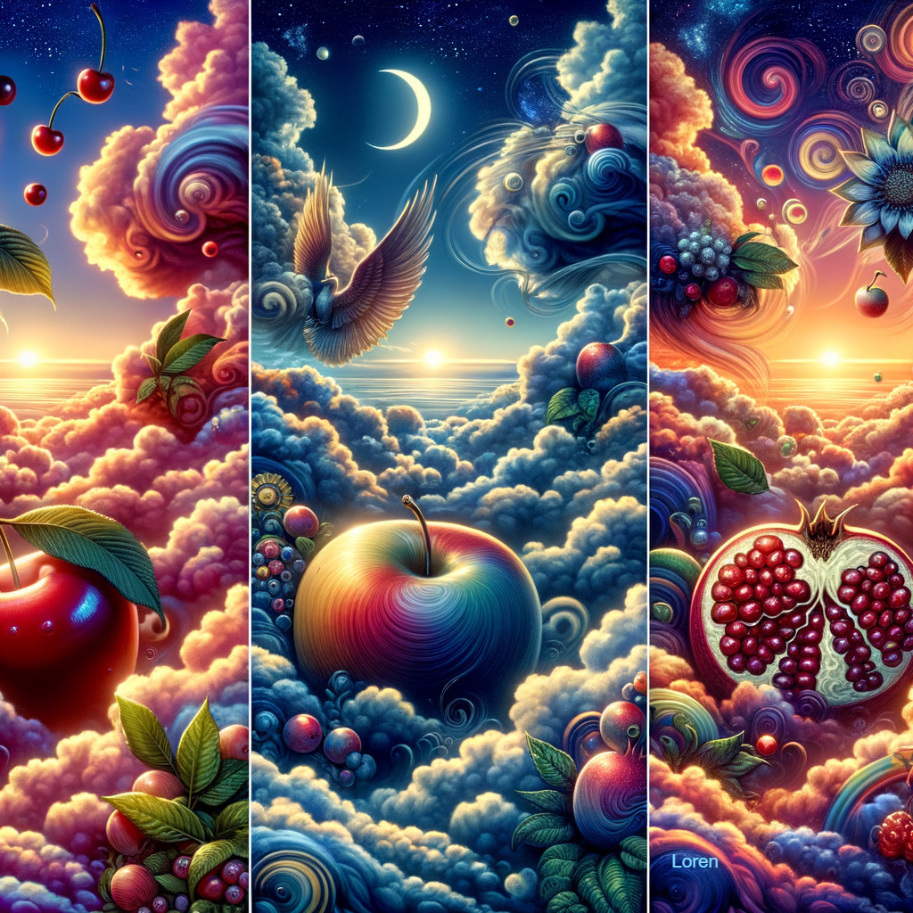 Surreal Landscape with Clouds and Fruit Motifs