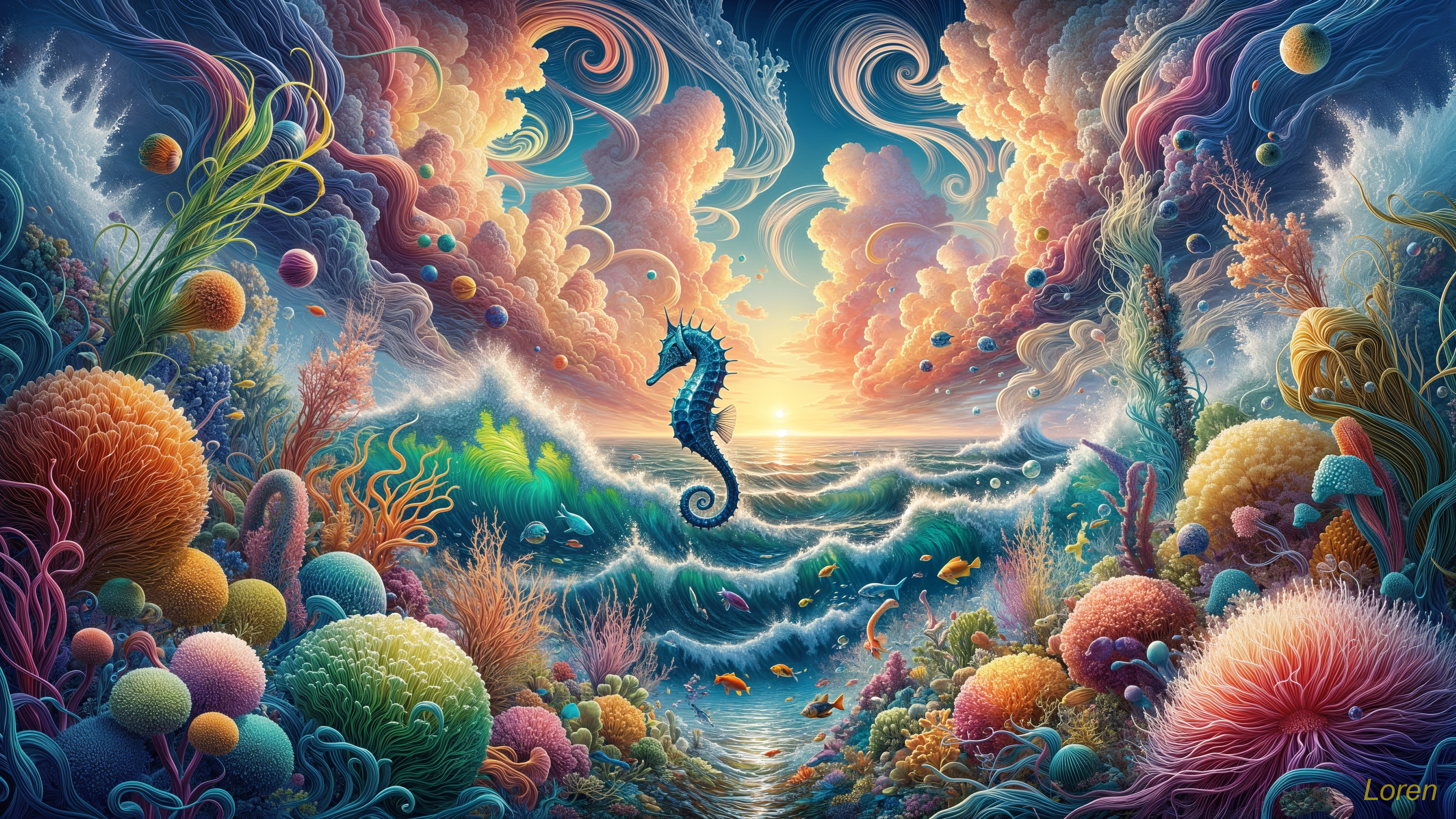 Vibrant Underwater Scene with Seahorse and Corals