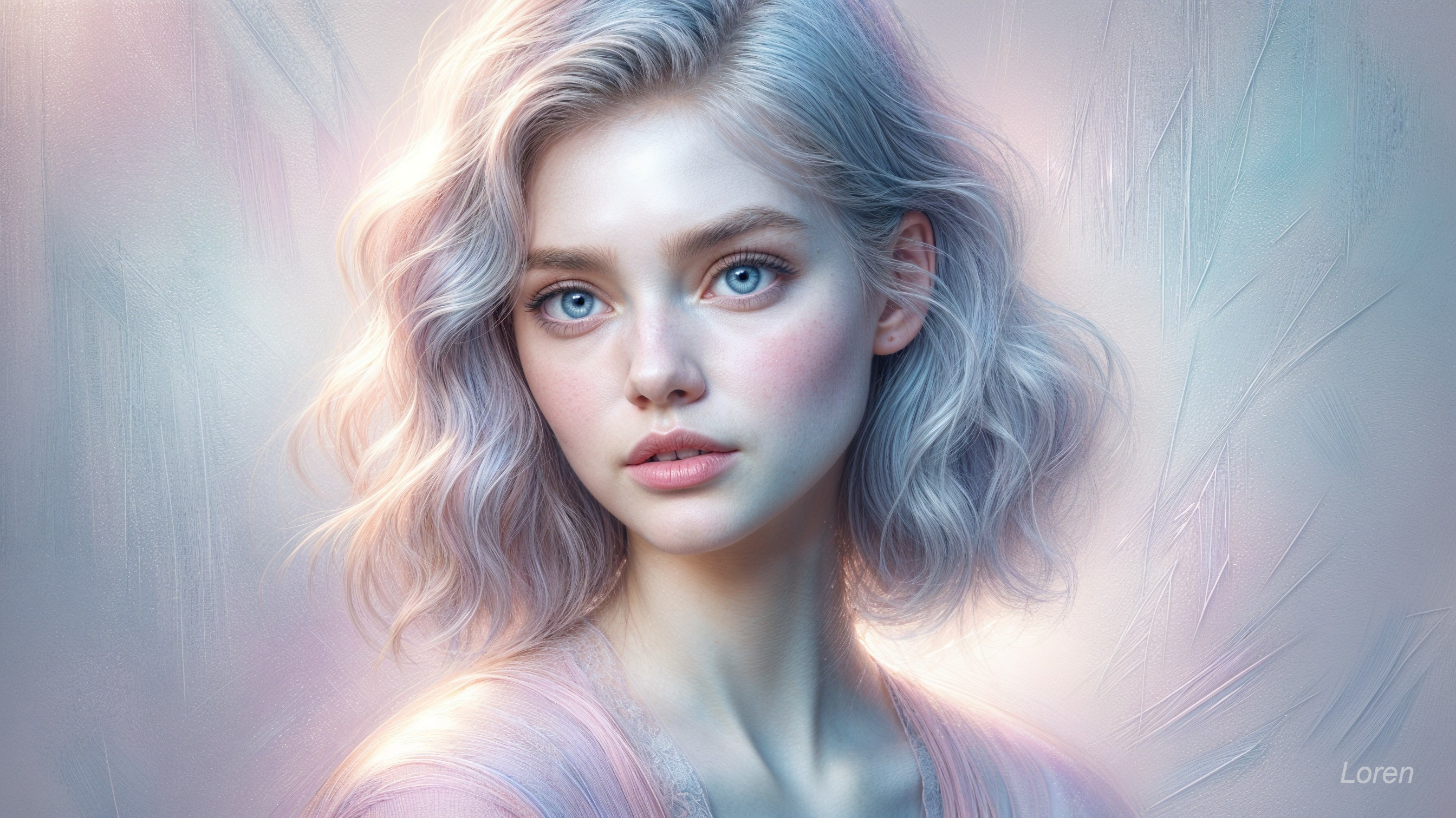 Close-up Portrait of a Young Woman with Silver Hair