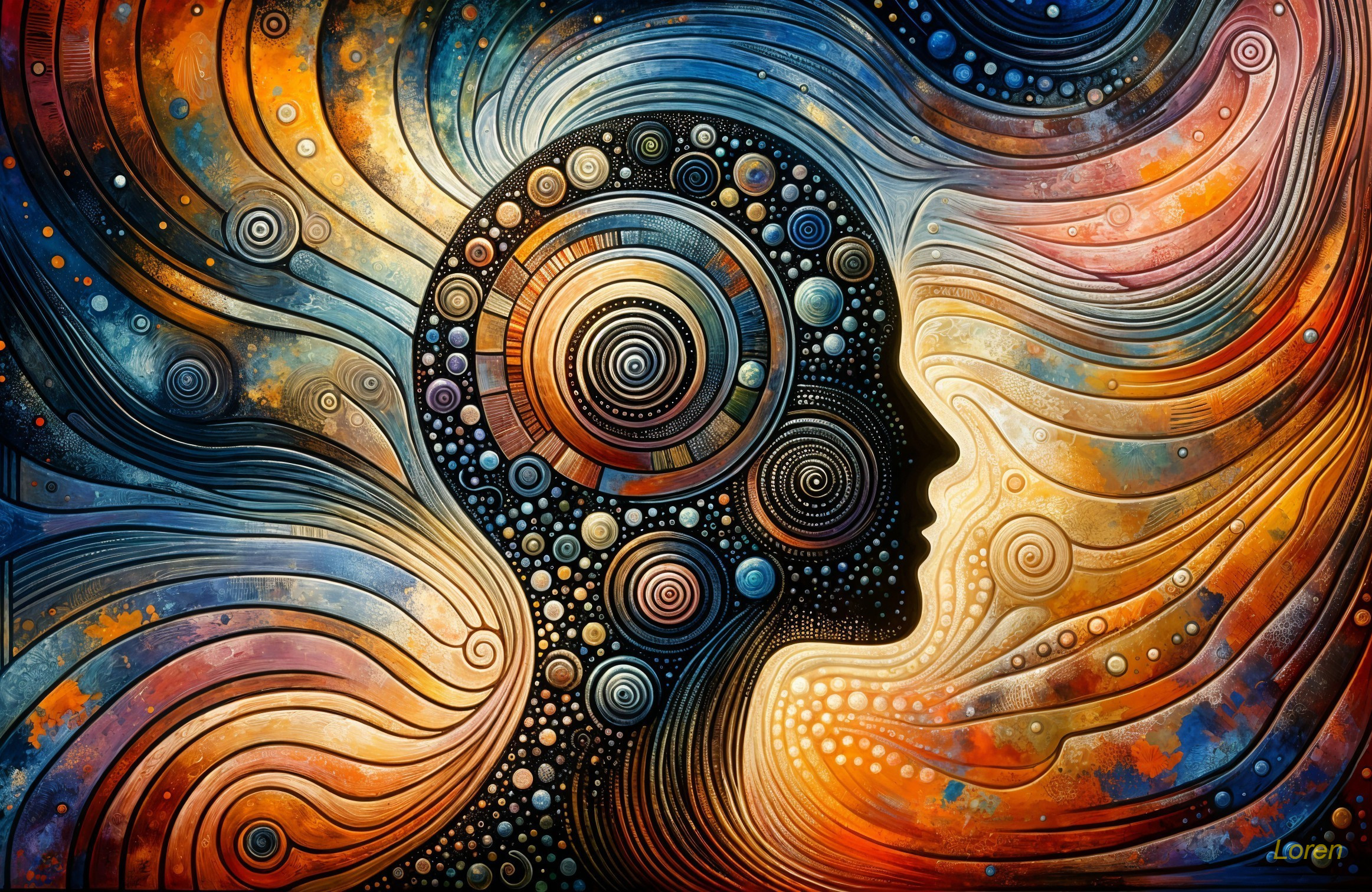 Abstract Illustration of Intertwined Silhouetted Faces