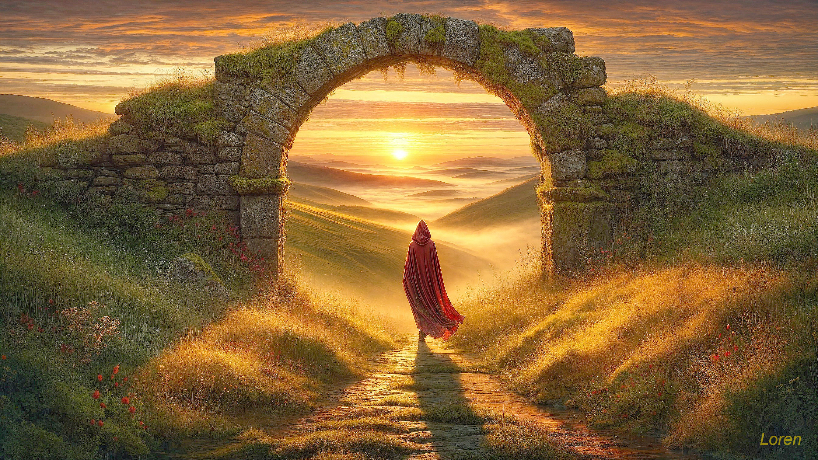 Mystical Figure Beneath Ancient Archway