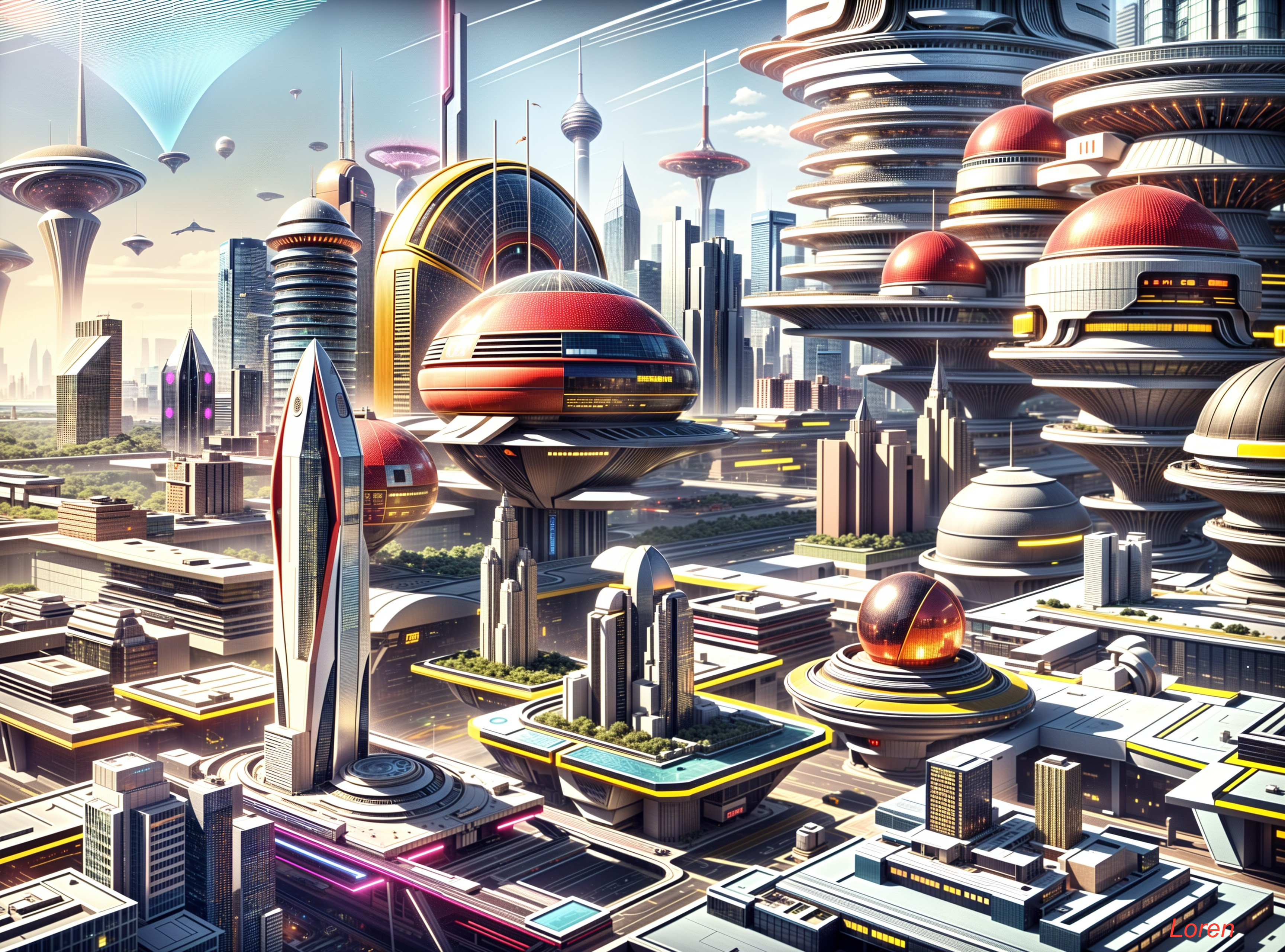 Futuristic Cityscape with Skyscrapers and Technology