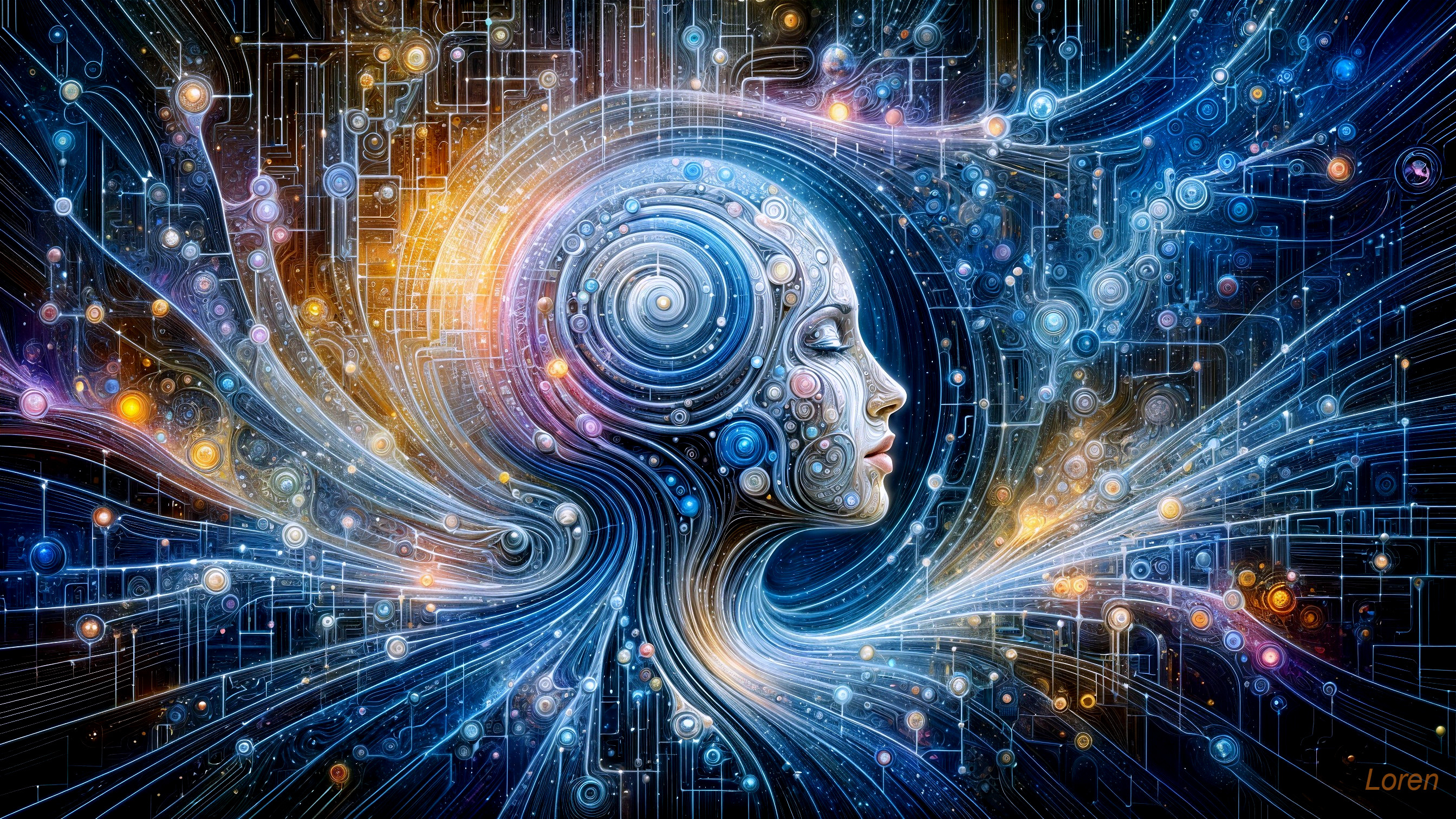 Surreal Abstract Human Profile with Energy Patterns