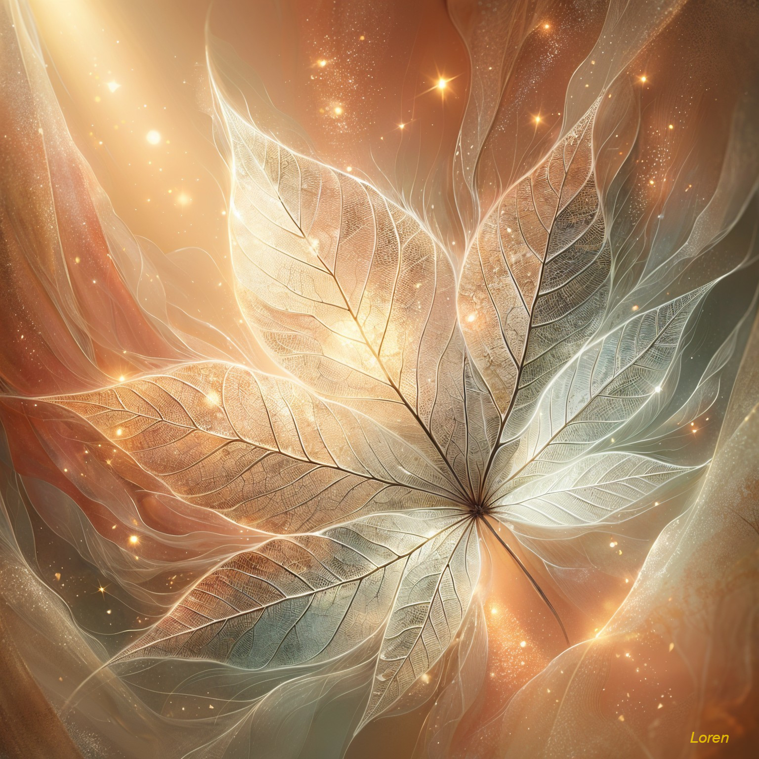 Ethereal Leaf with Glowing Gold and Orange Hues