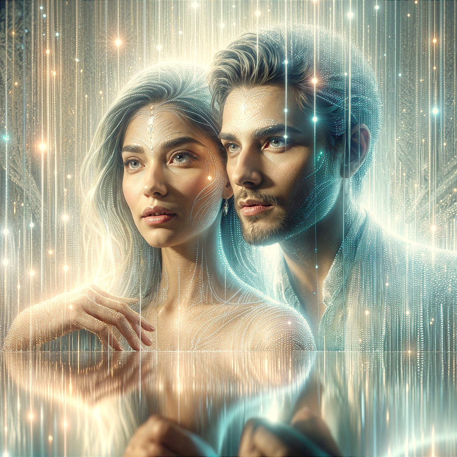 Couple in Dreamlike Scene with Ethereal Lights