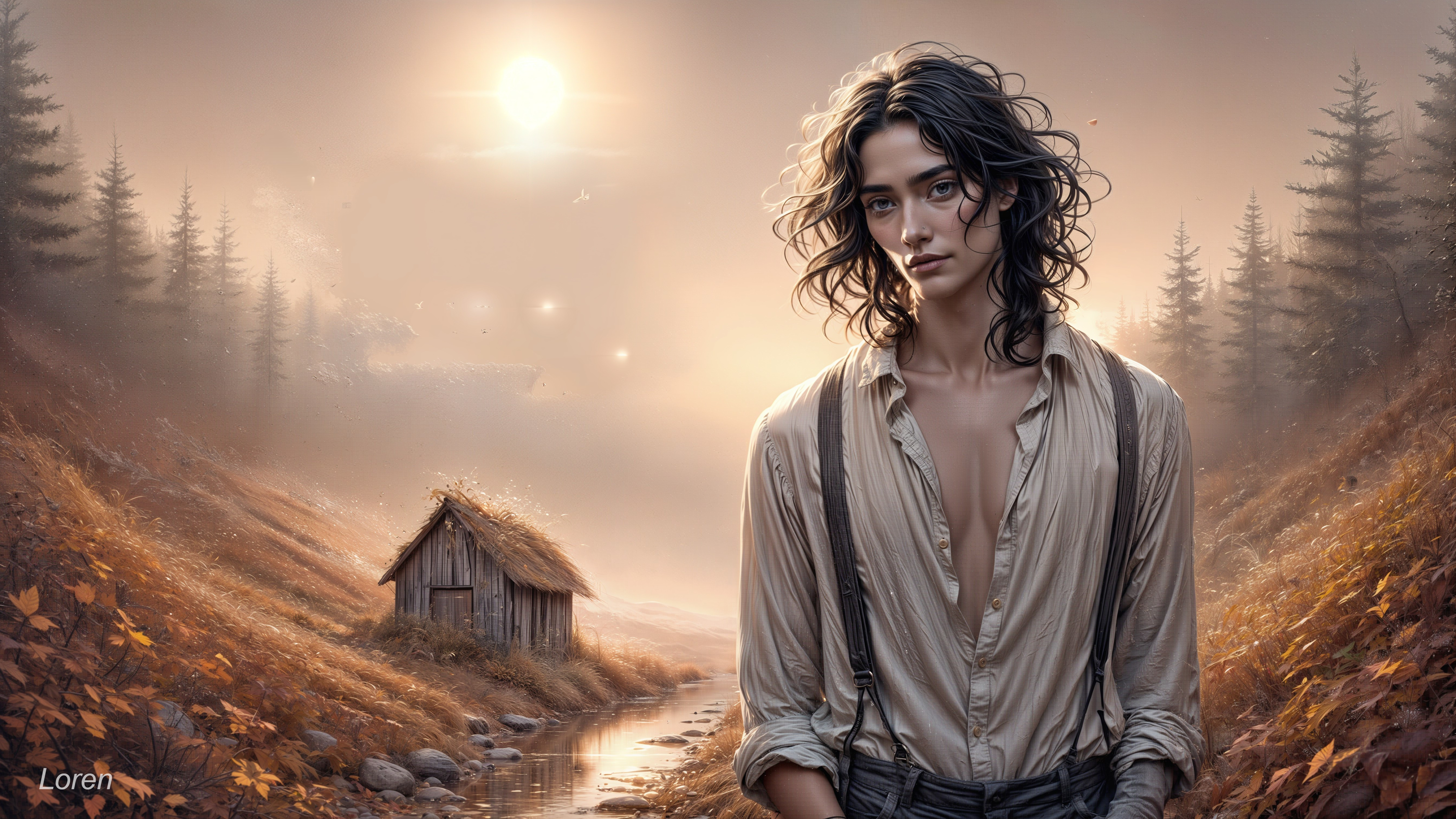 Serene Landscape with Young Person by Gentle Stream