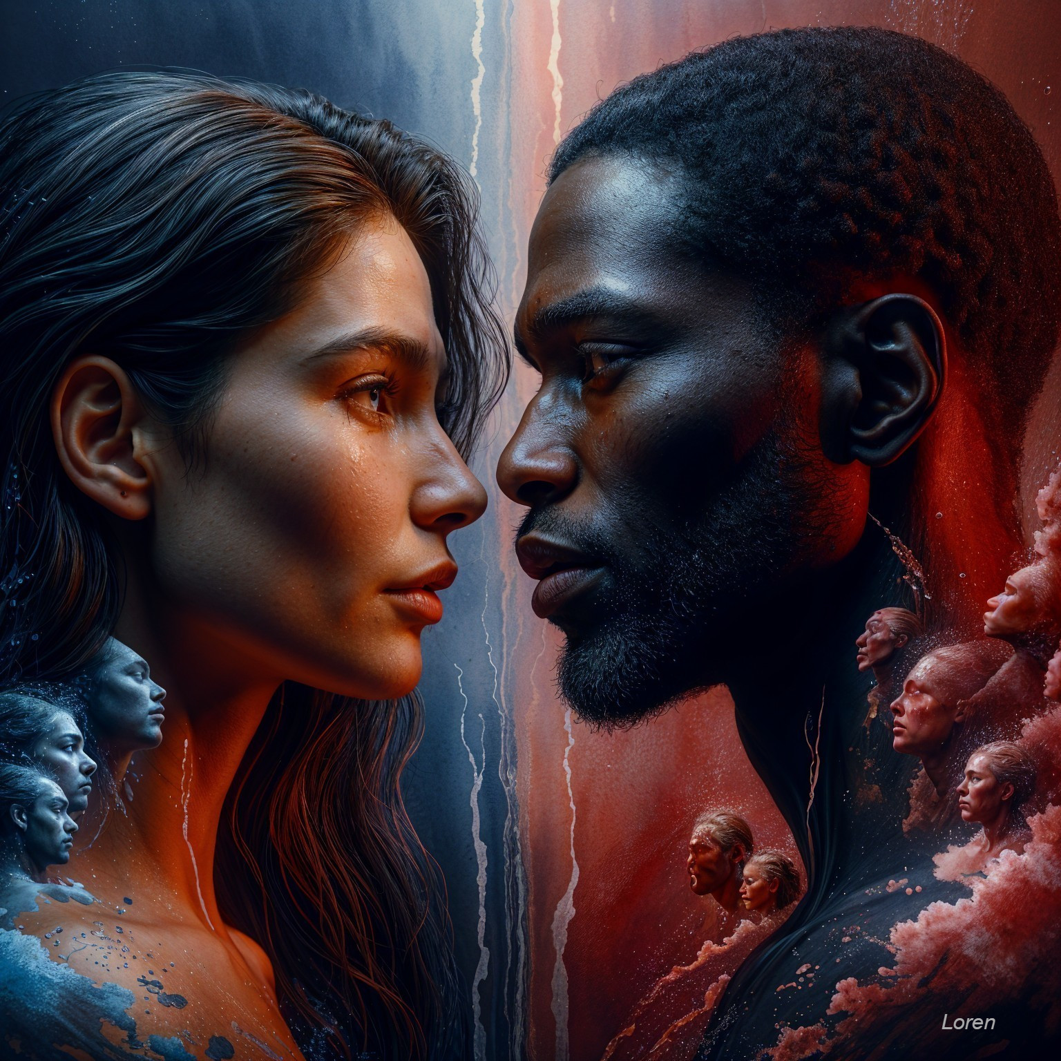 Portrait of Man and Woman with Symbolic Background
