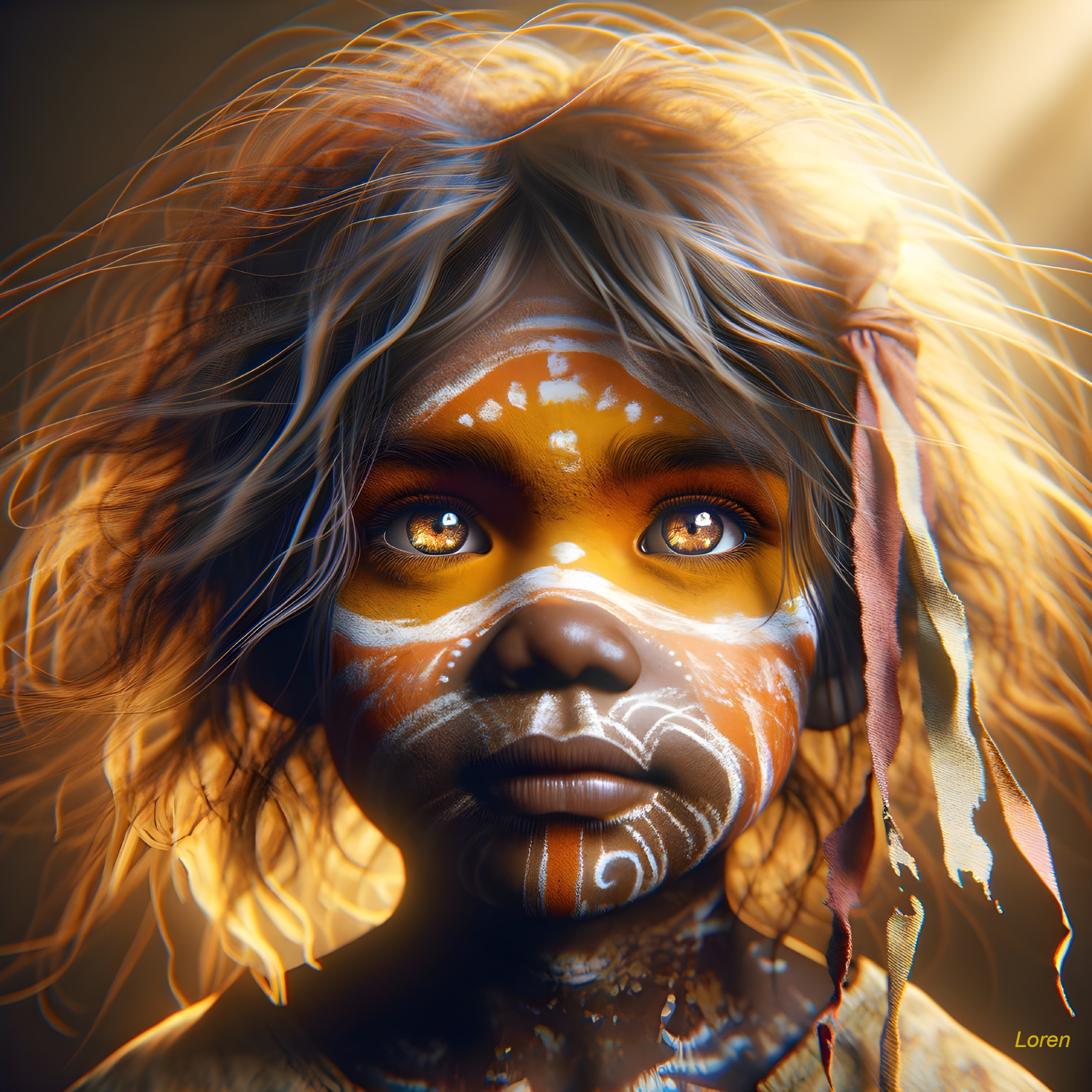 Intense Gaze: Child's Traditional Paint (Aussie)