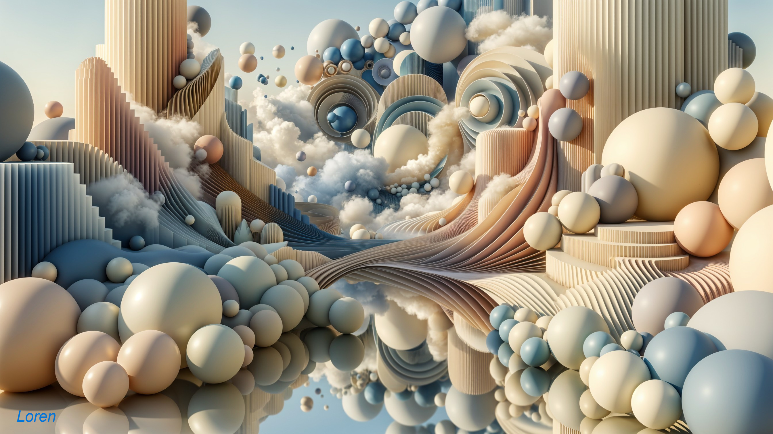 Abstract Landscape with Pastel Colors and Curved Forms